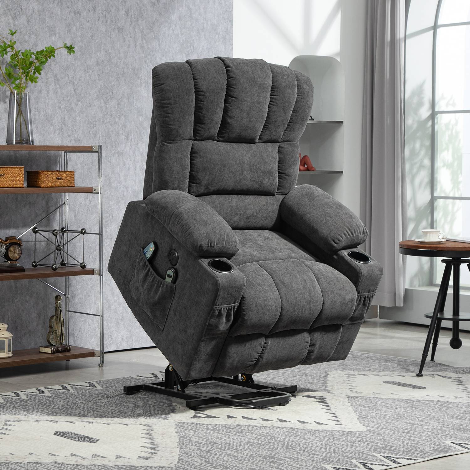 Elektrisk vilstol – massage, värme, USB-portar, mörkgrå