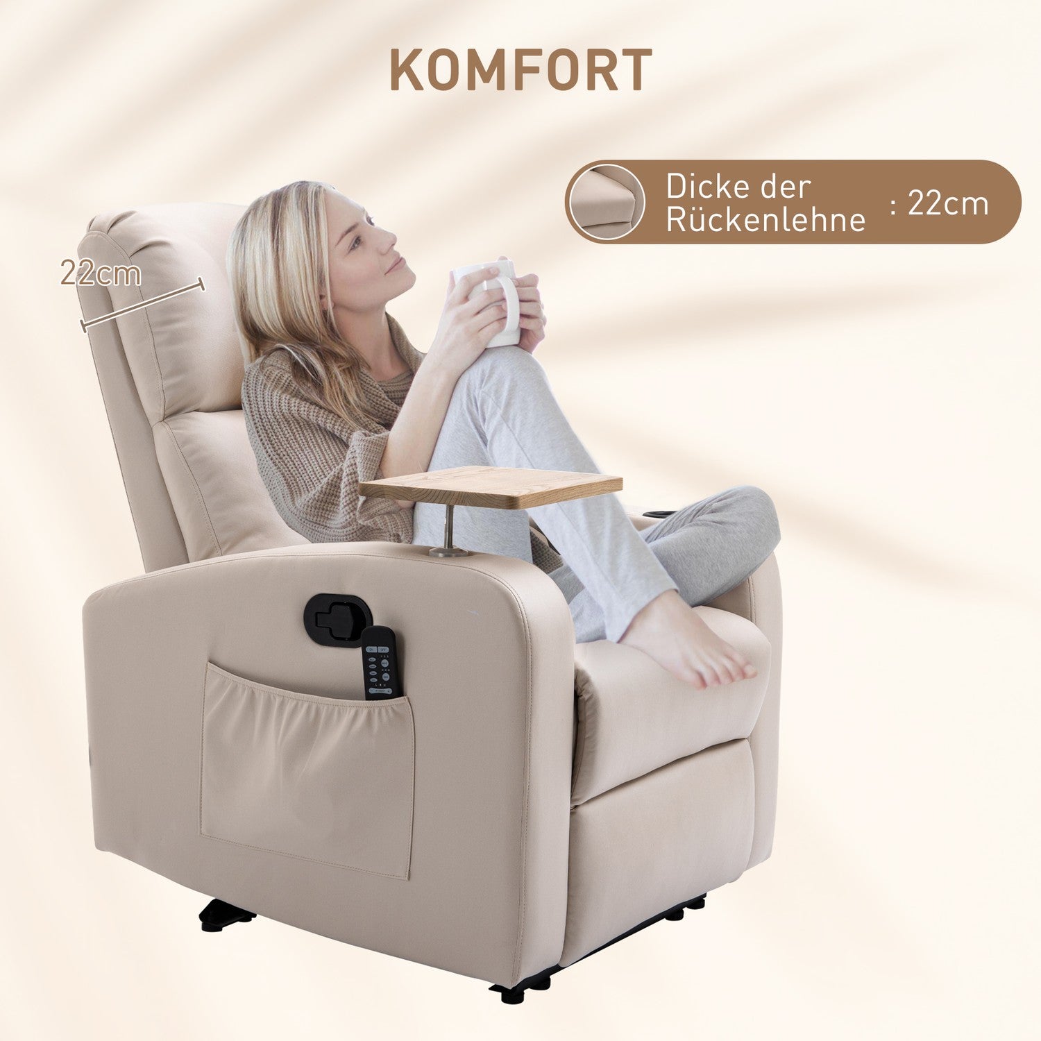 Elektrisk vilstol, mikrofiber, ljusgrå massagefunktion