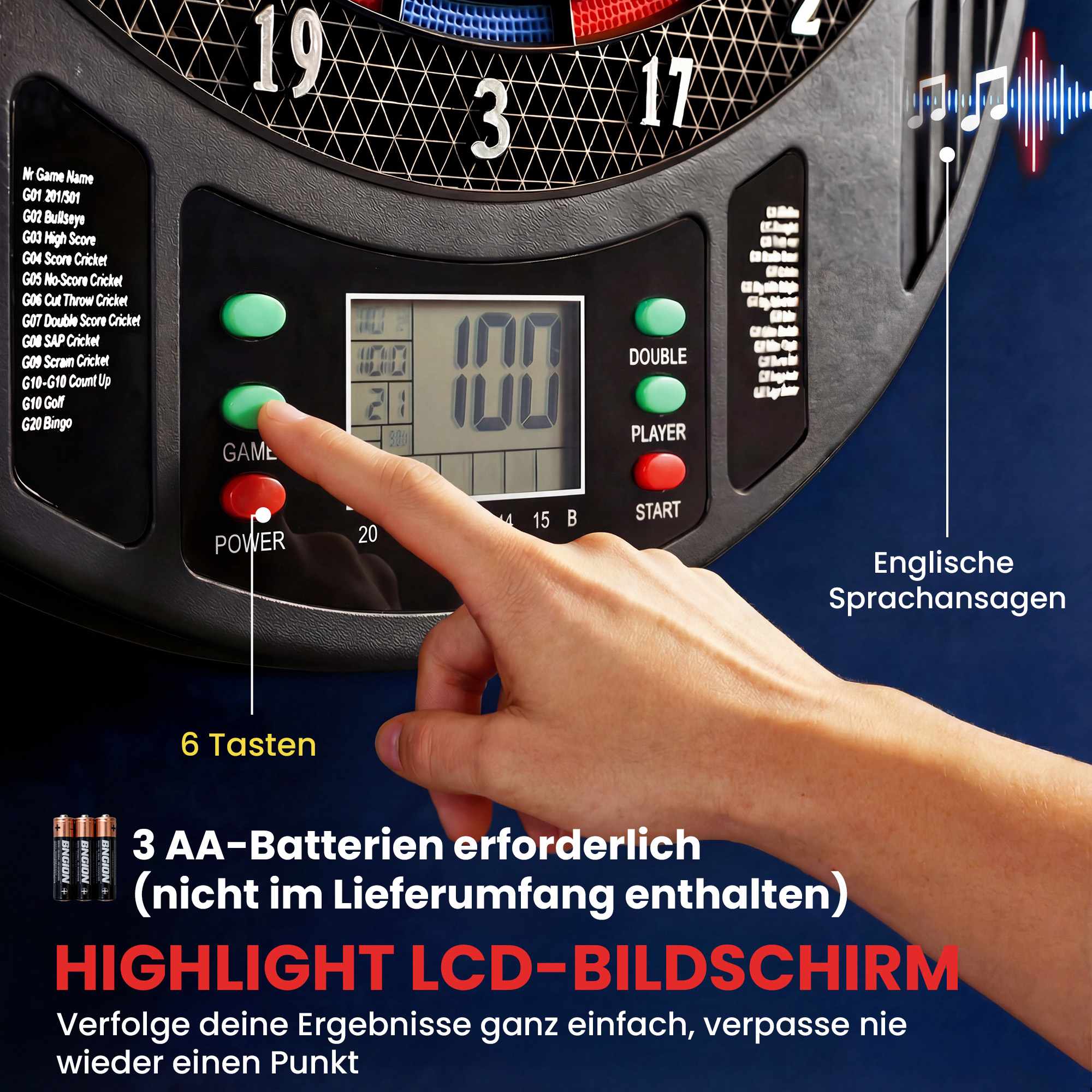 Elektronisk darttavla, 1–8 spelare, LCD-skärm, 6 dartset