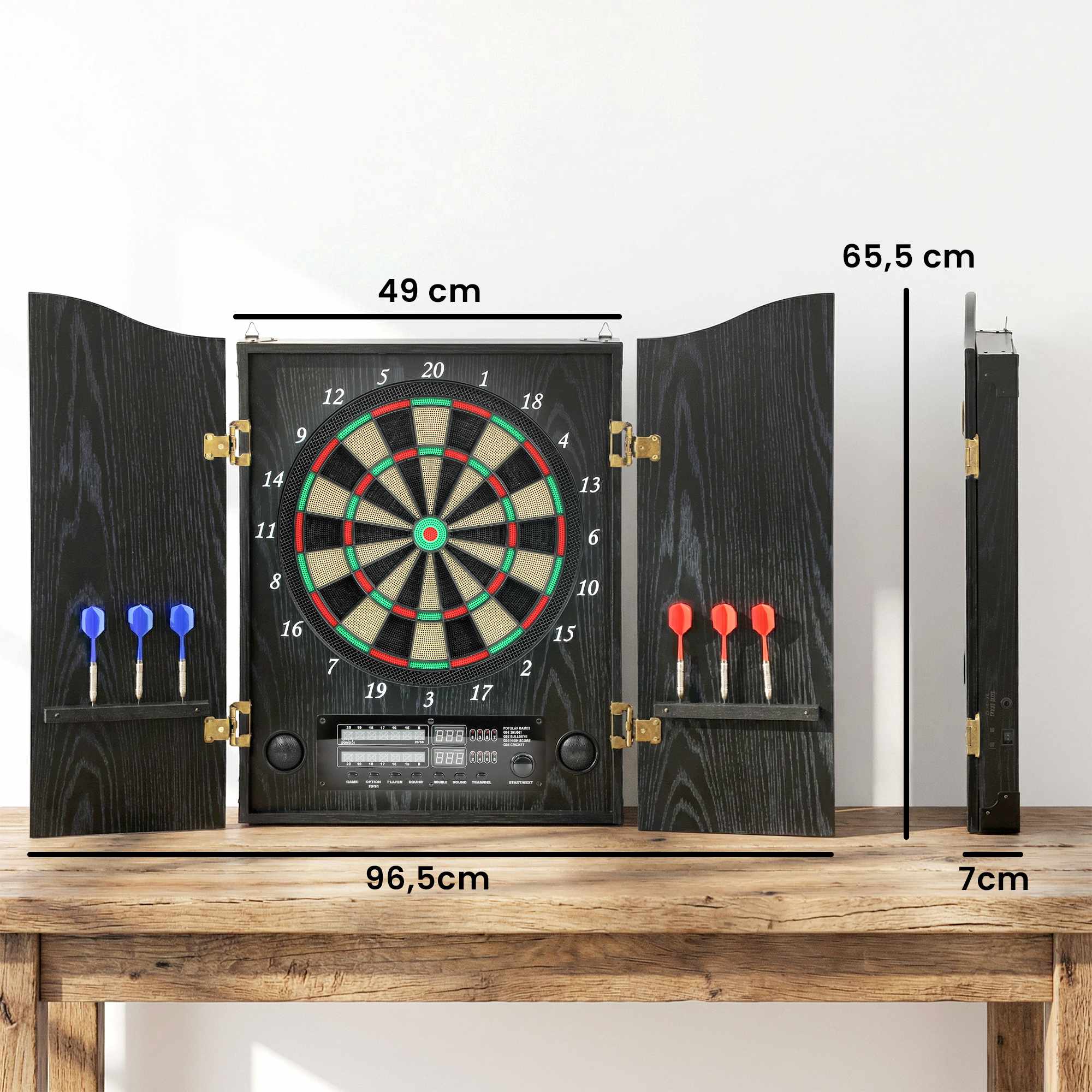 Elektronisk darttavla med skåp, 25 spel, LED-display