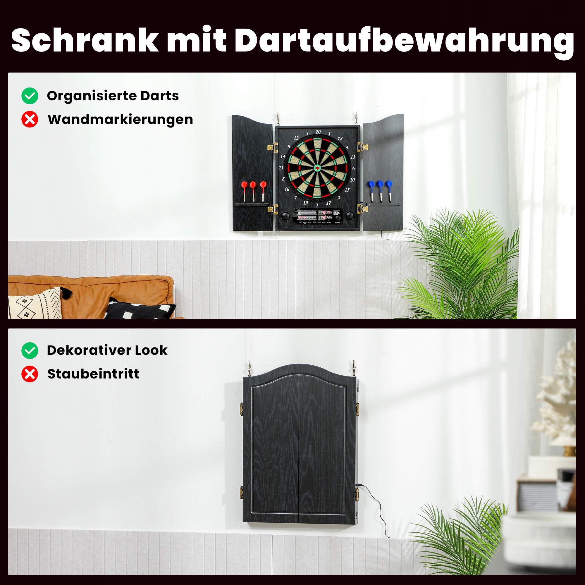 Elektronisk darttavla med skåp, 25 spel, LED-display