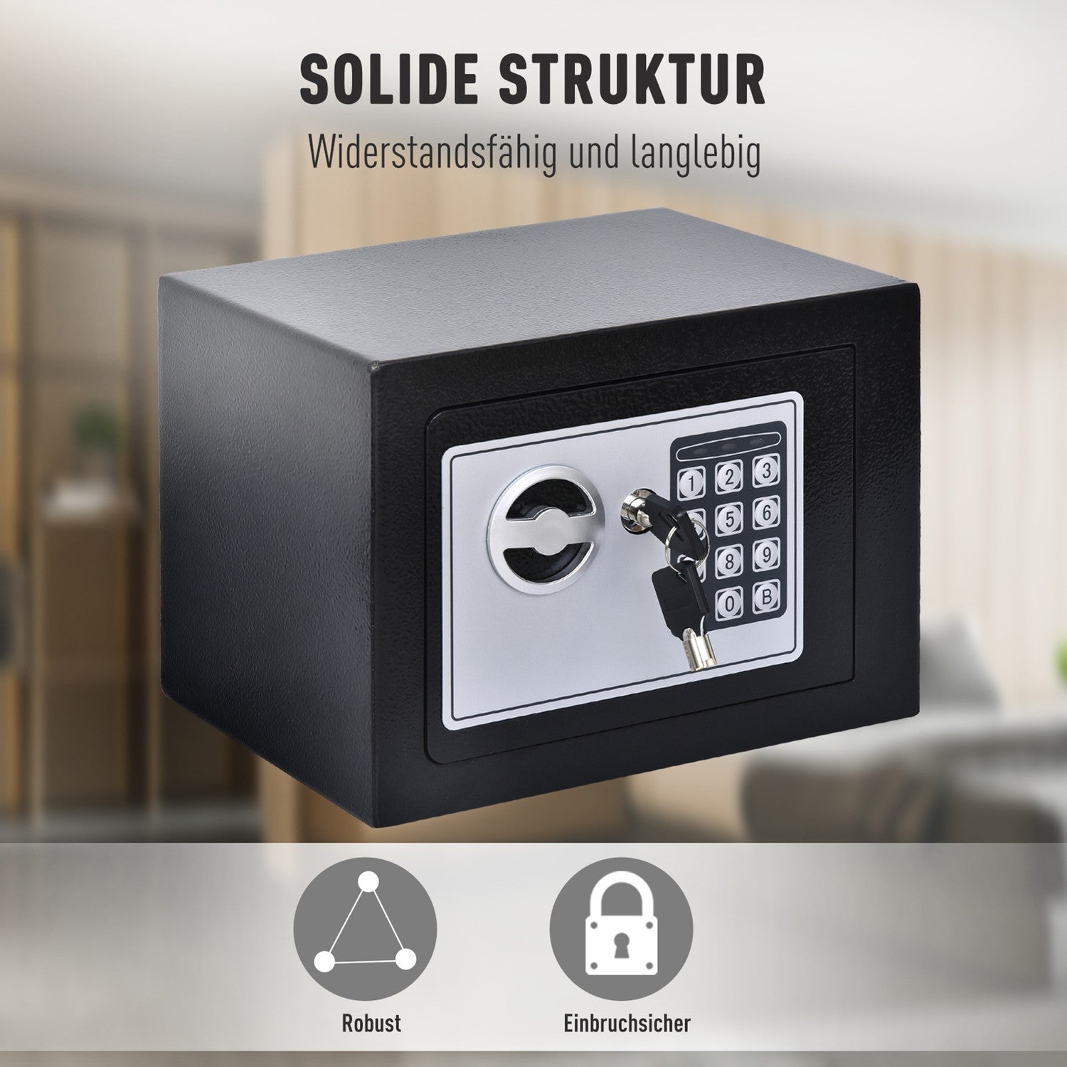 Elektroniskt låsskåp i stål – Svart, 23x17x17 cm, Hemsäkerhet