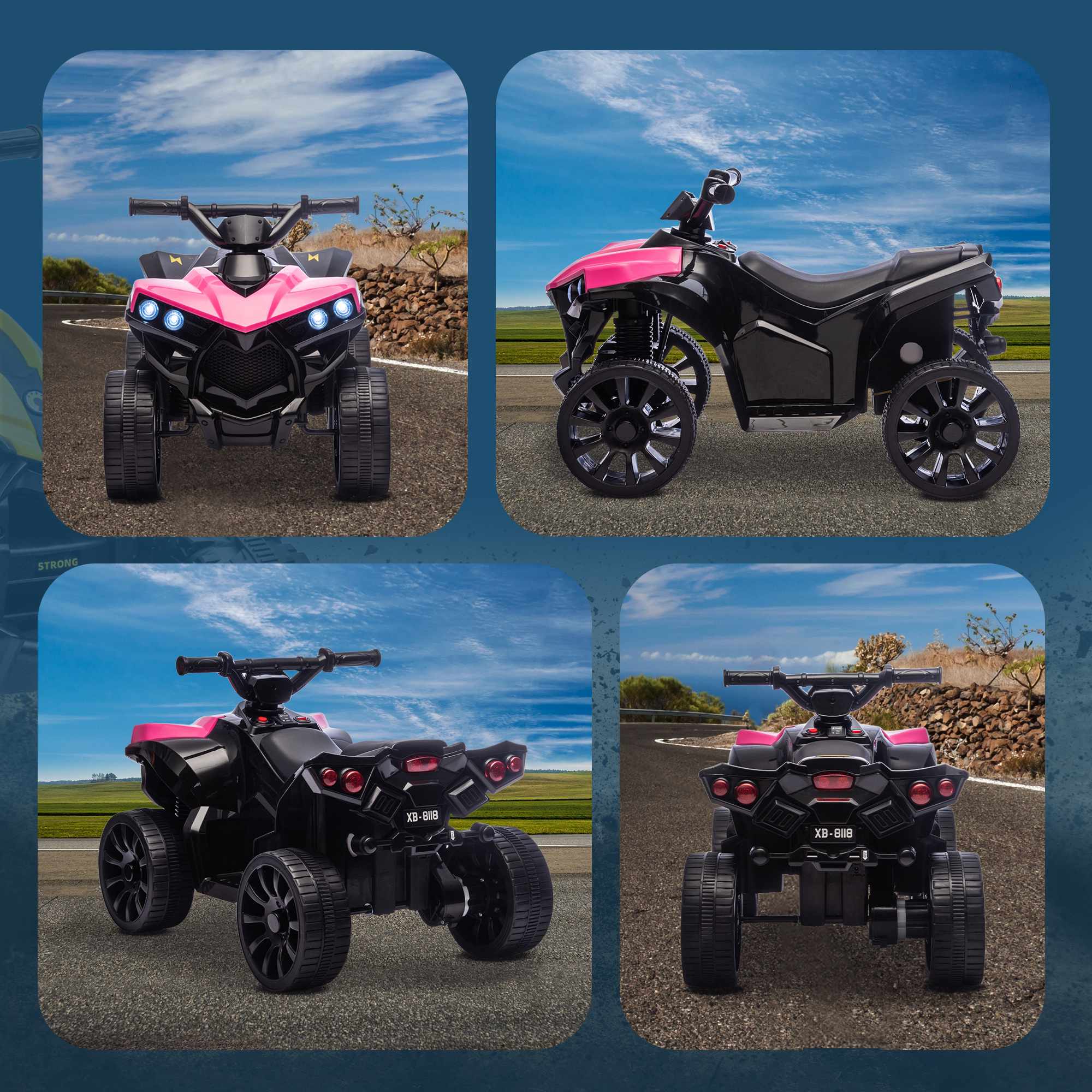 Elfyrhjuling för barn, 6V-motor, rosa, 3-6 år
