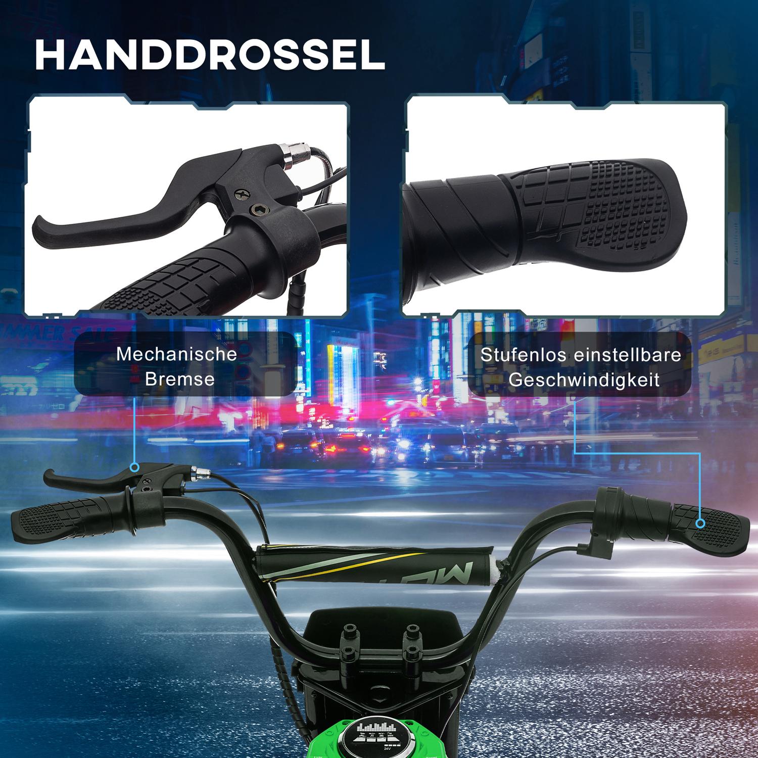 Elmotorcykel för barn, 12V, Horn & Ljus, Grön