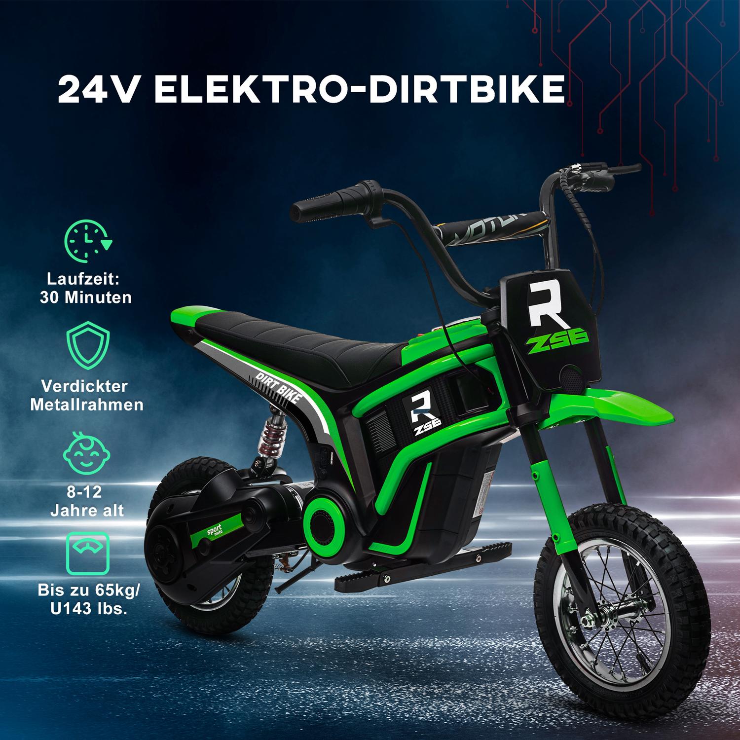 Elmotorcykel för barn, 12V, Horn & Ljus, Grön