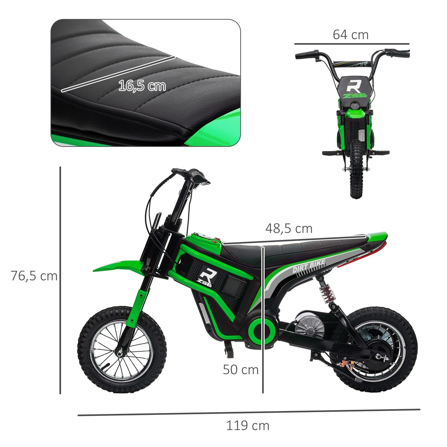 Elmotorcykel för barn, 12V, Horn & Ljus, Grön