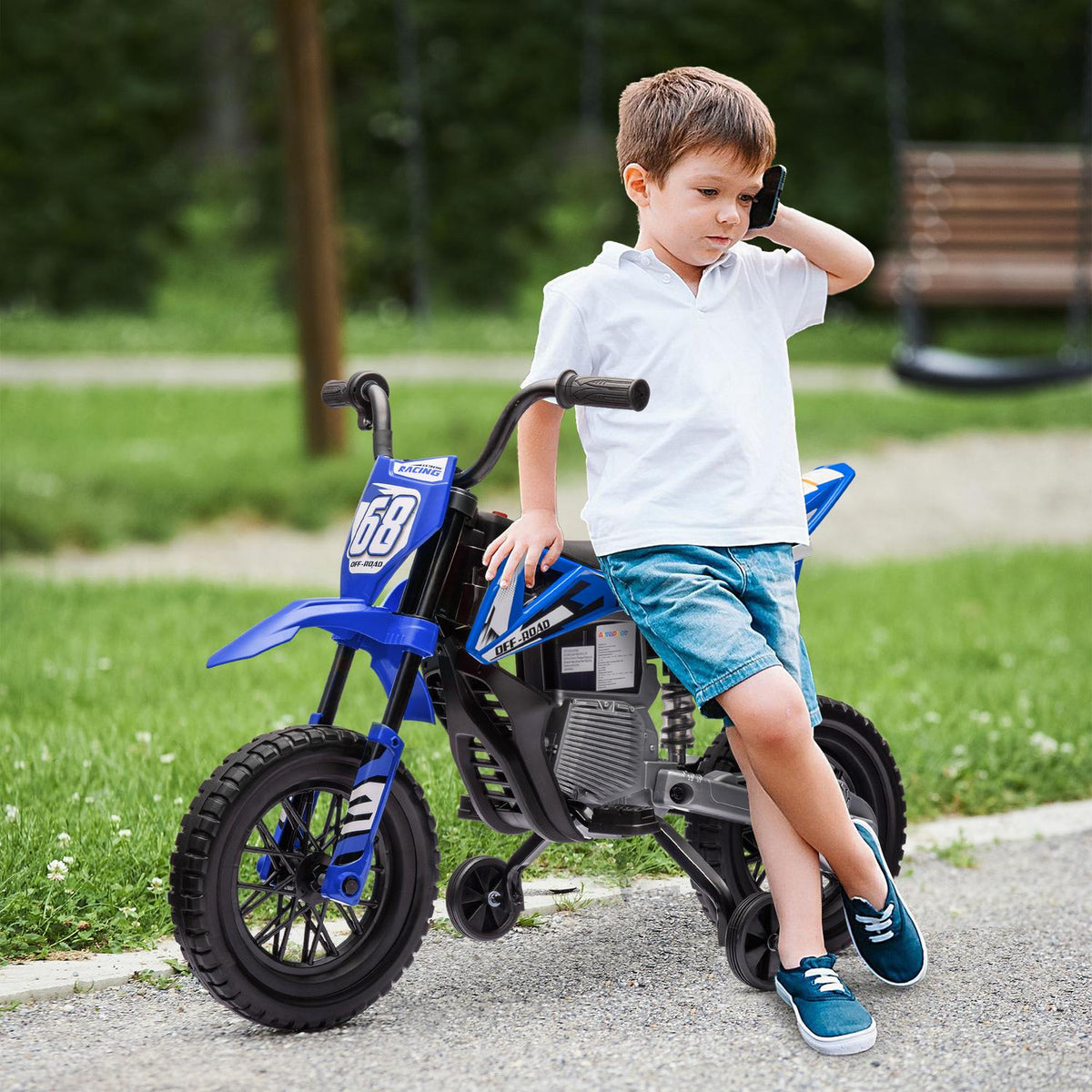 Moto électrique pour enfant, 12V, musique, 3-6 ans, bleu