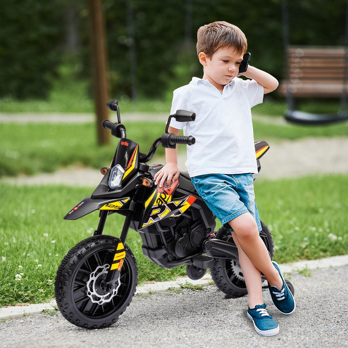 Moto électrique pour enfant, 12V, musique et roulettes stabilisatrices, 6 km/h