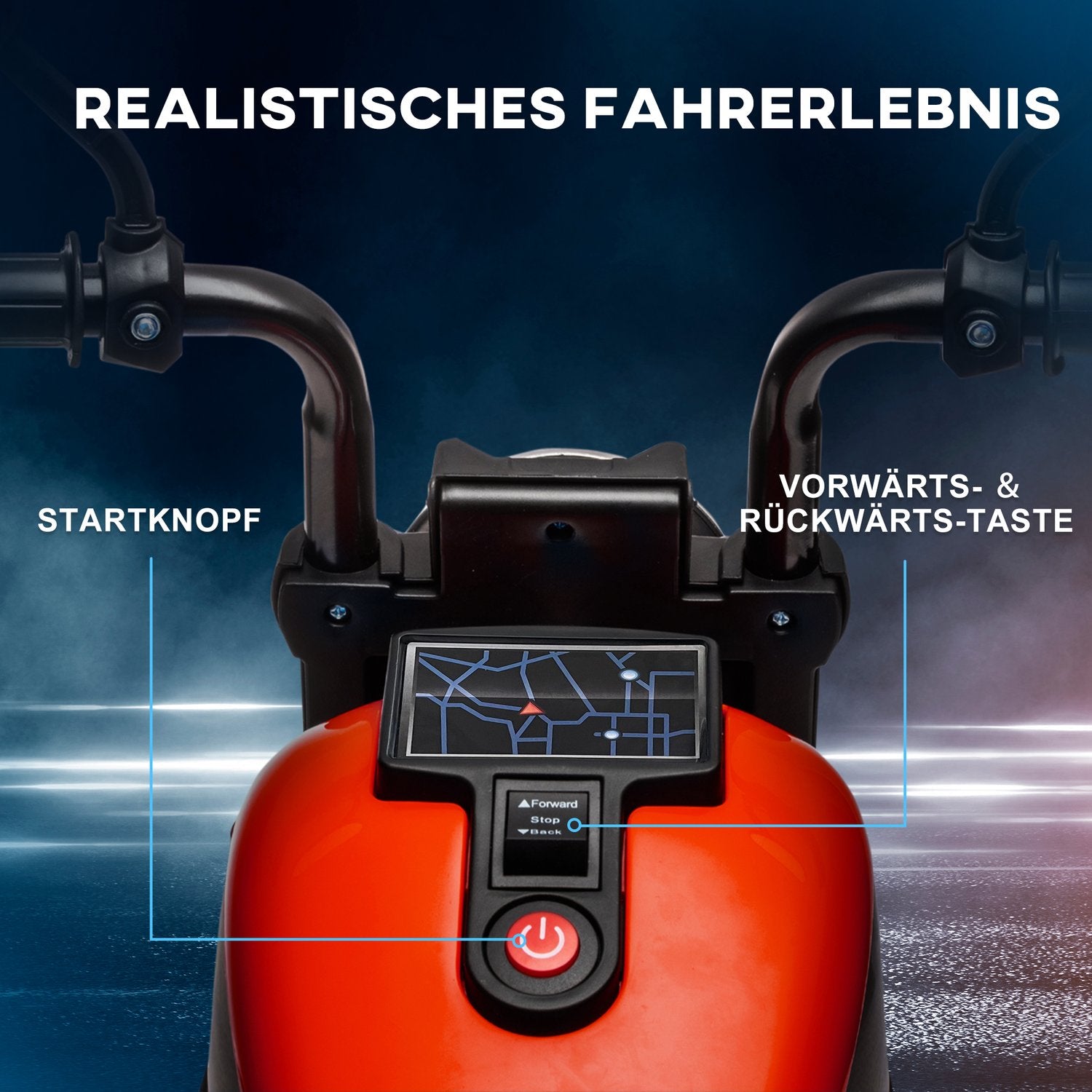 Elmotorcykel för barn, röd, med träningshjul, 3 km/h