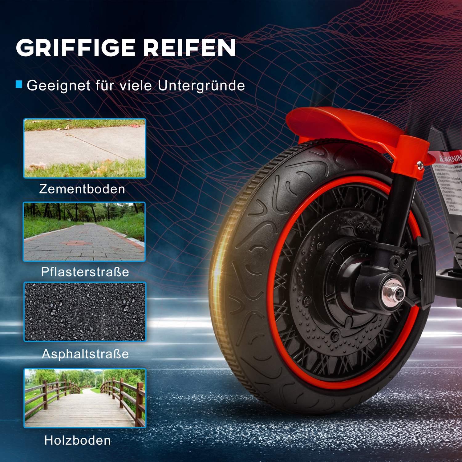 Elmotorcykel för barn, röd, med träningshjul, 3 km/h