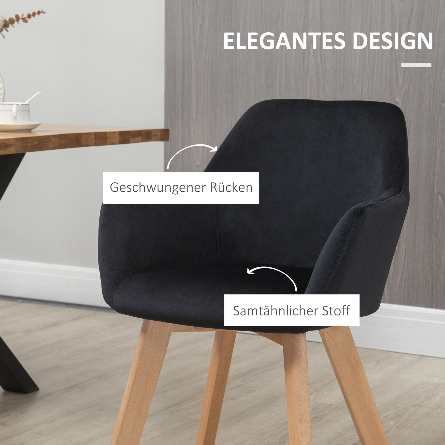 Ergonomiska svarta köksstolar Set om 2, trä & polyester