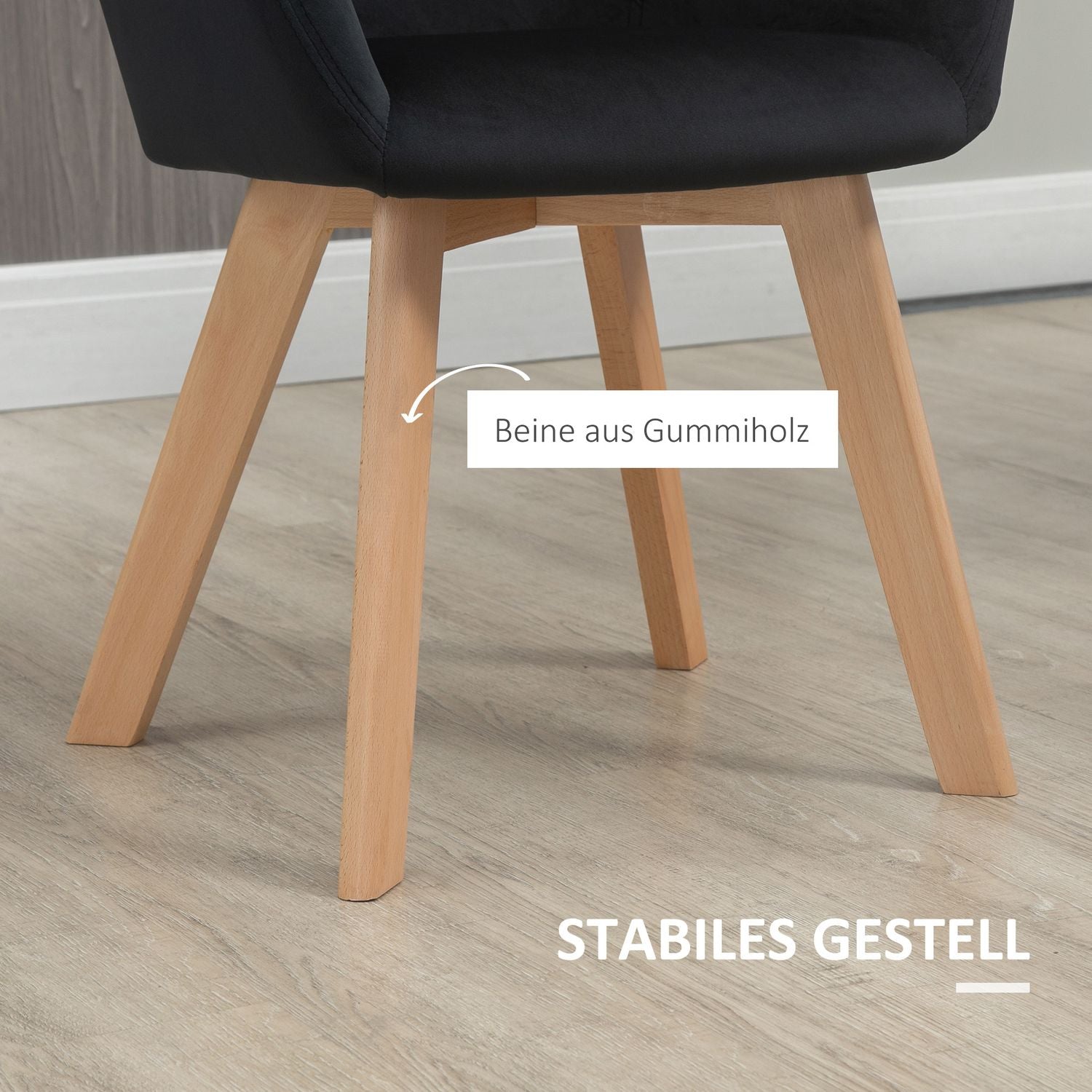 Ergonomiska svarta köksstolar Set om 2, trä & polyester