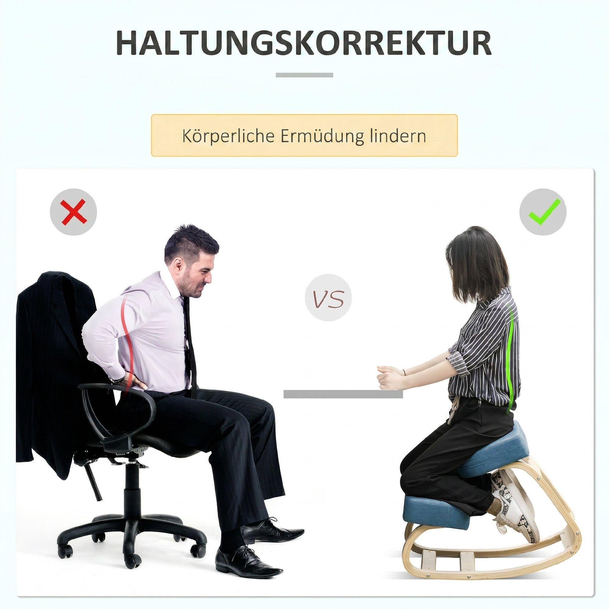 Ergonomisk knäböjstol, björkträ, 120 kg kapacitet, blå