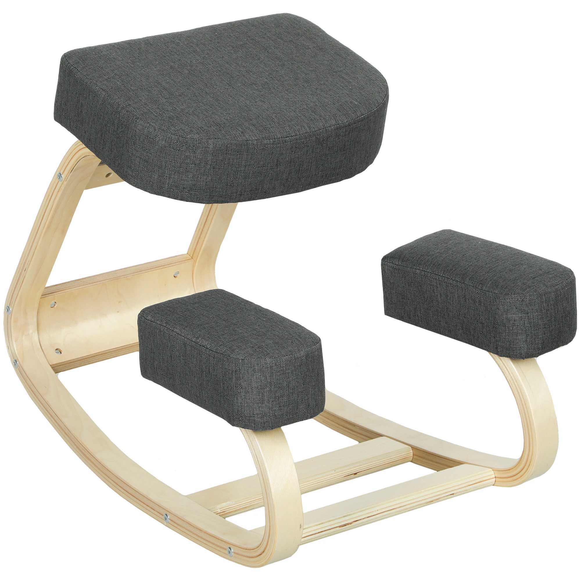 Ergonomisk knäböjstol, björkträ, 120 kg kapacitet, mörkgrå