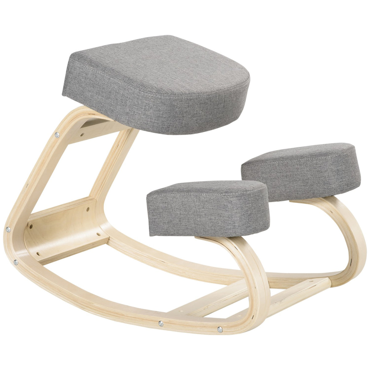 Ergonomisk knästol, björkträ, 120 kg kapacitet, grå