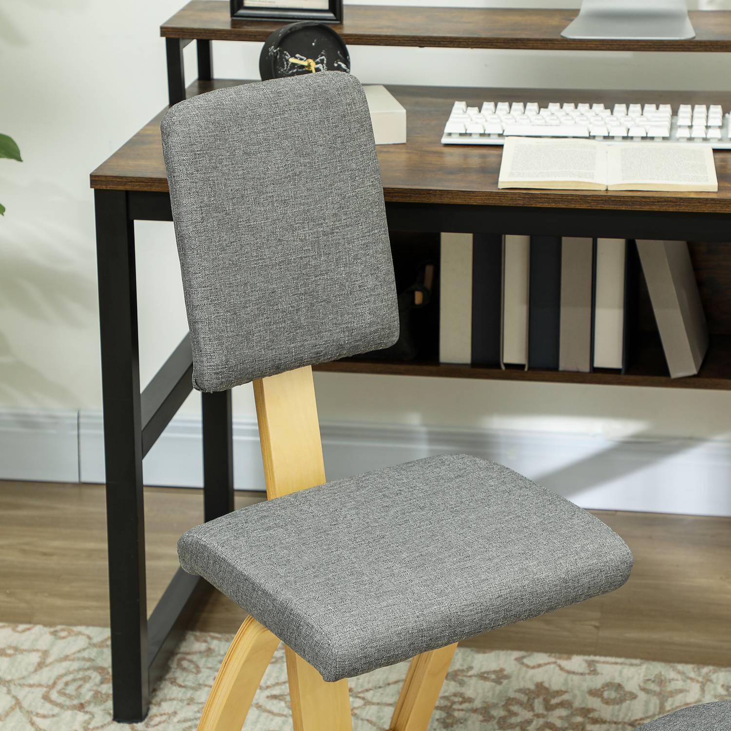Ergonomisk knästol, björkträ, grå, hem & kontor