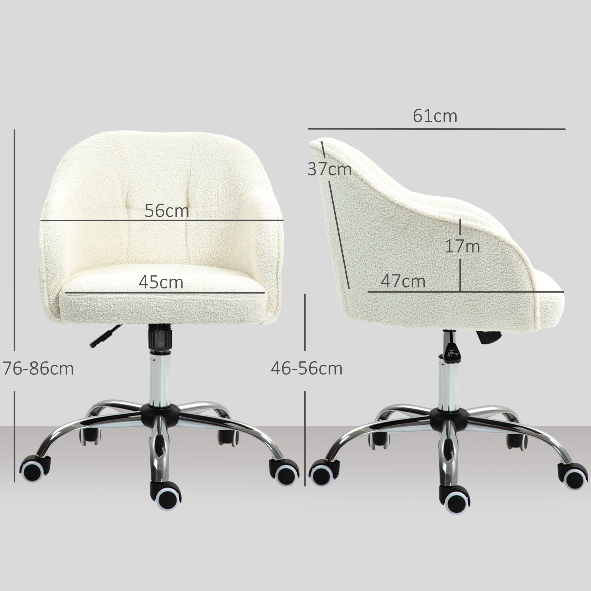 Ergonomisk kontorsstol, Krämvit Teddy Fleece, Justerbar höjd
