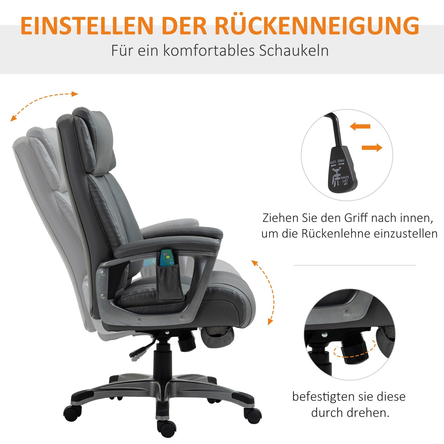 Ergonomisk kontorsstol i grått konstläder med massage