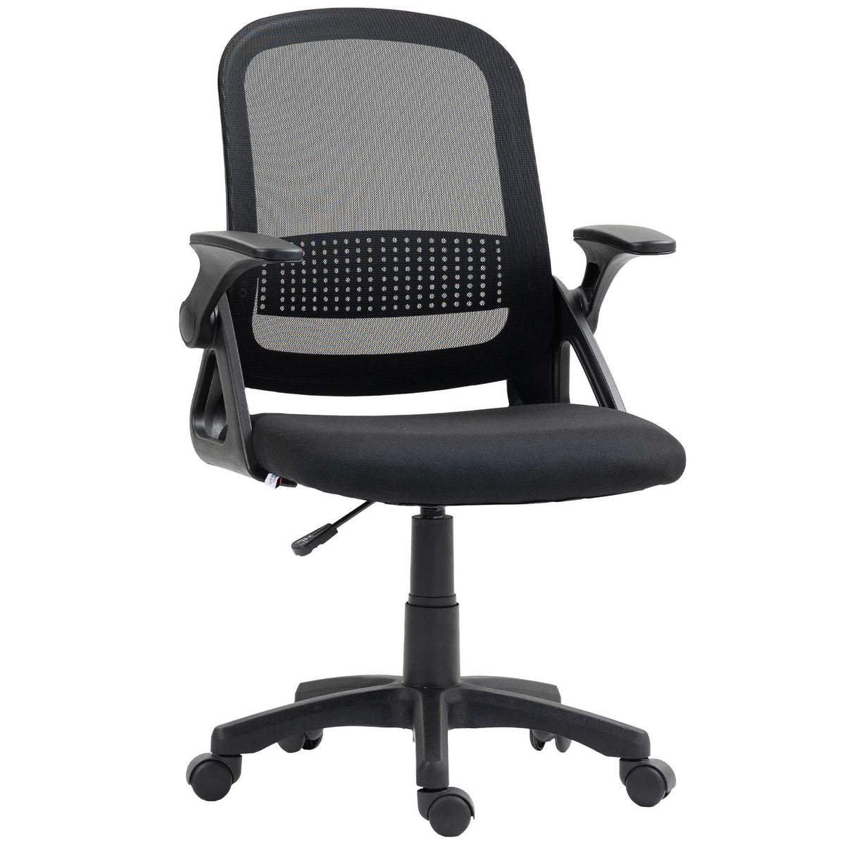 Ergonomisk kontorsstol i nät med fällbara armstöd, svart