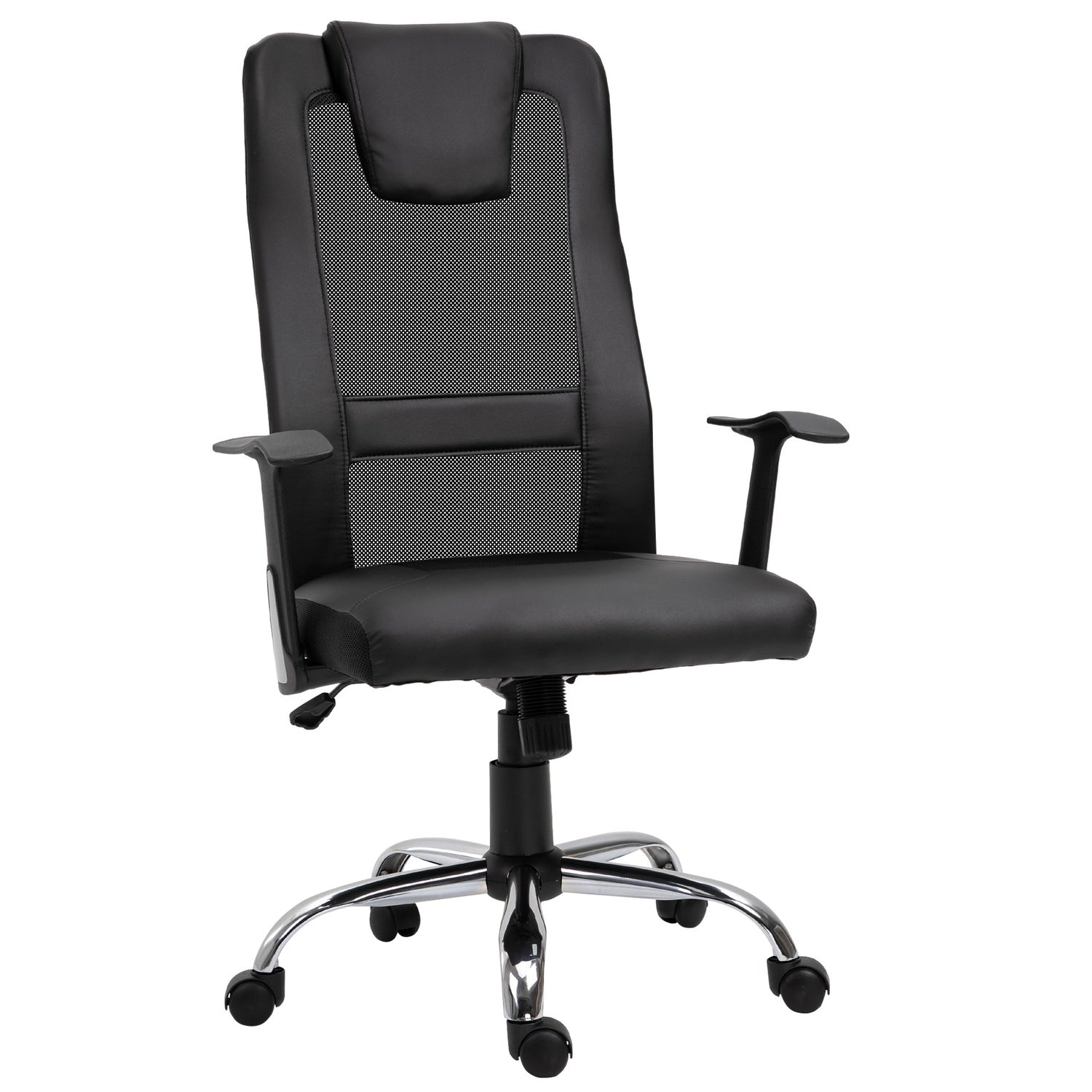 Ergonomisk kontorsstol i svart PU-läder, justerbar i höjdled