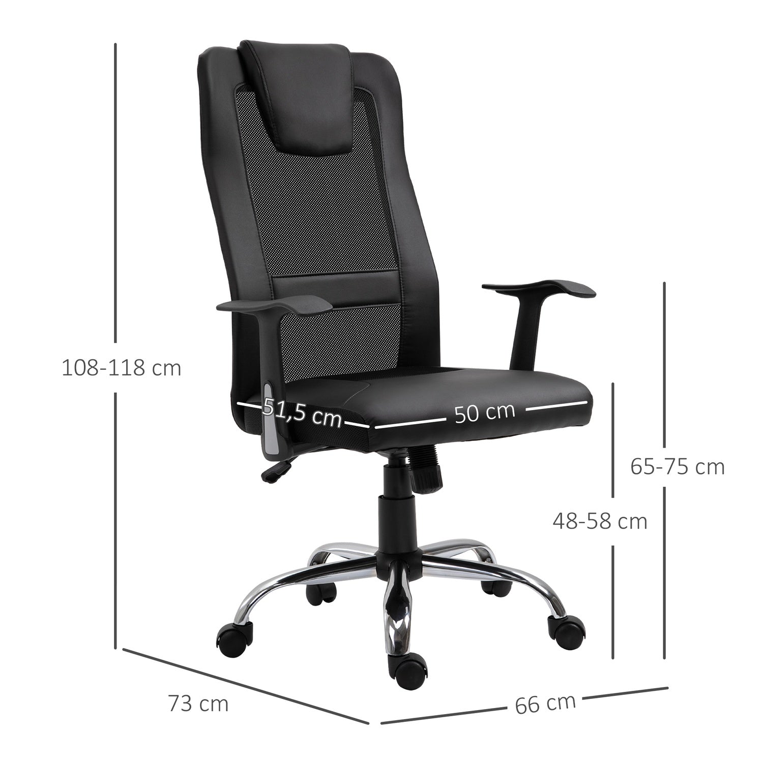 Ergonomisk kontorsstol i svart PU-läder, justerbar i höjdled