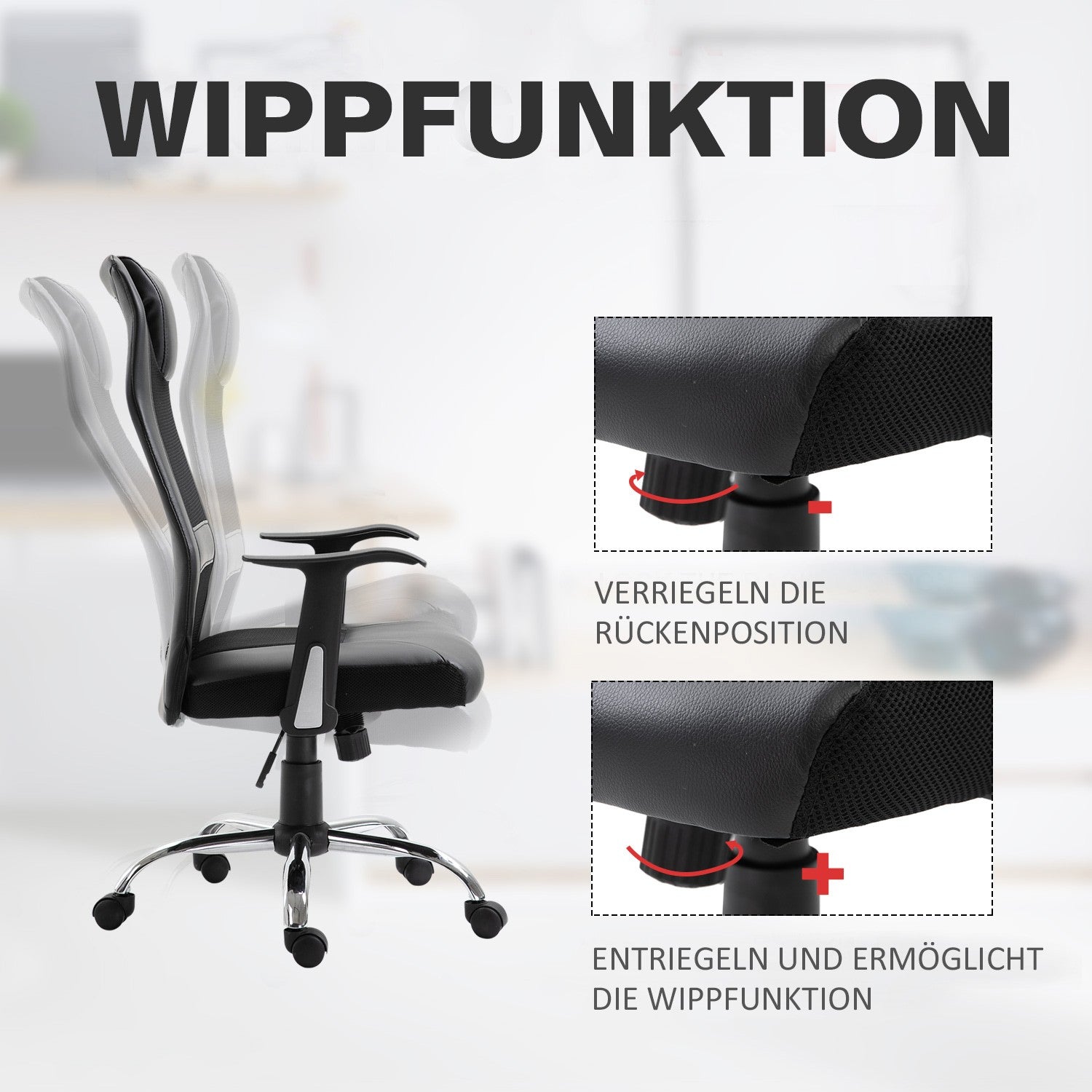 Ergonomisk kontorsstol i svart PU-läder, justerbar i höjdled