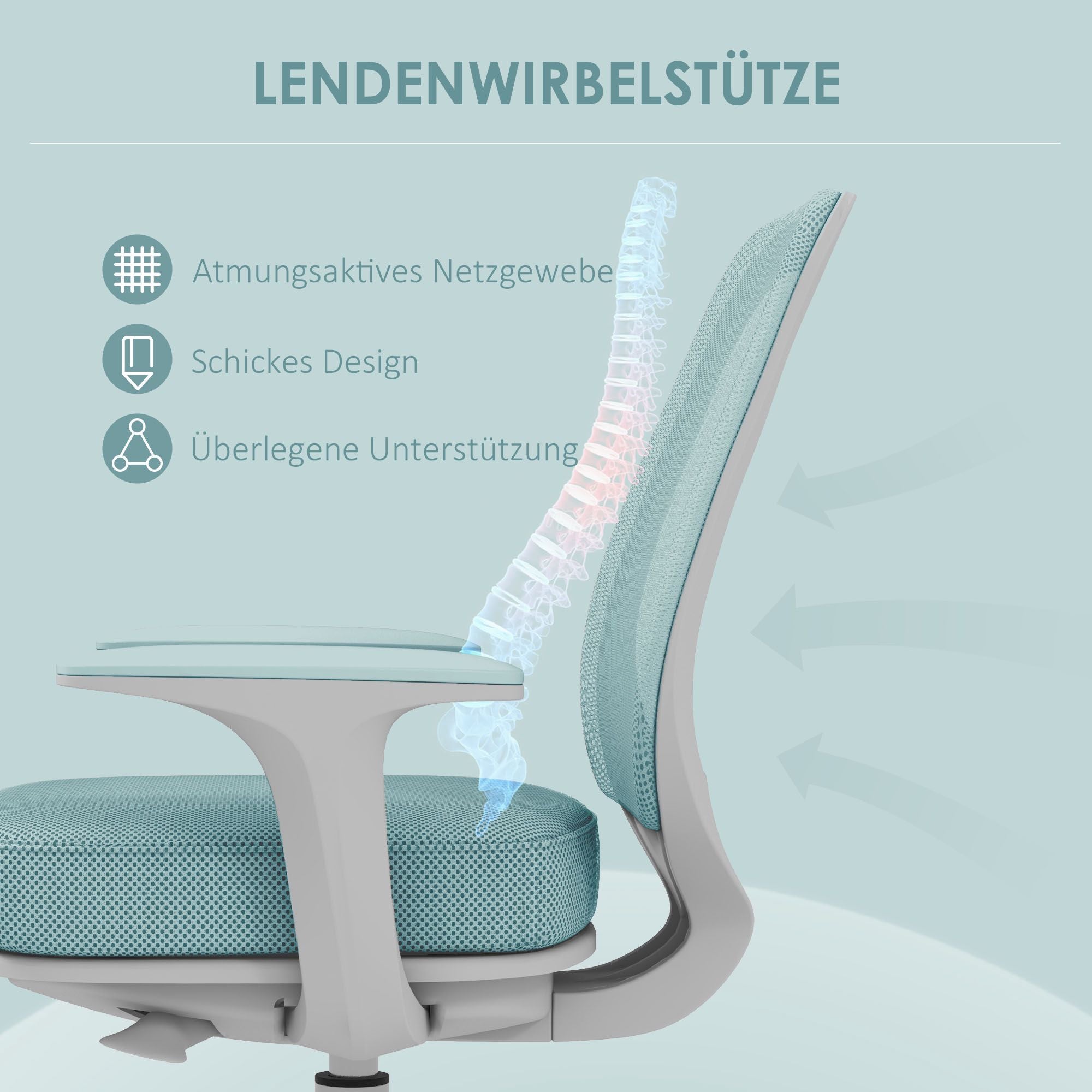 Ergonomisk kontorsstol, justerbar höjd, grön, 360 graders vridbar