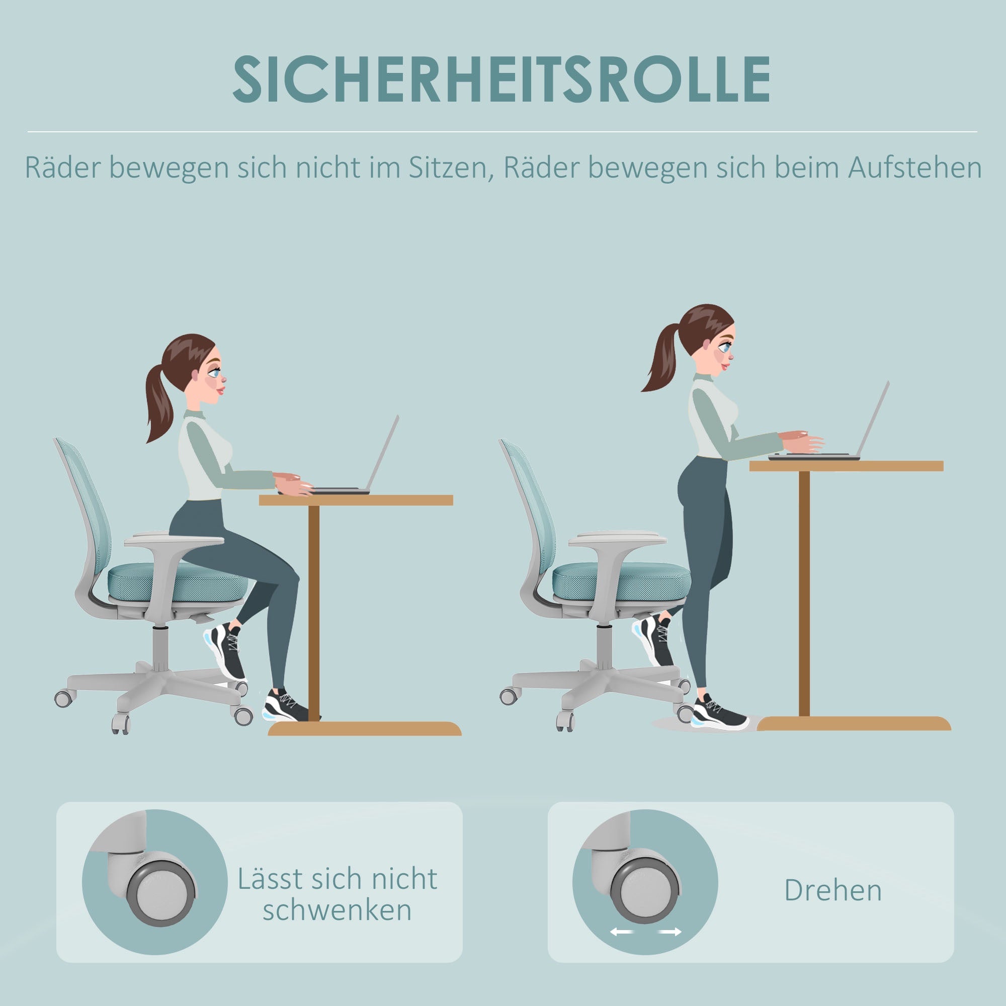 Ergonomisk kontorsstol, justerbar höjd, grön, 360 graders vridbar