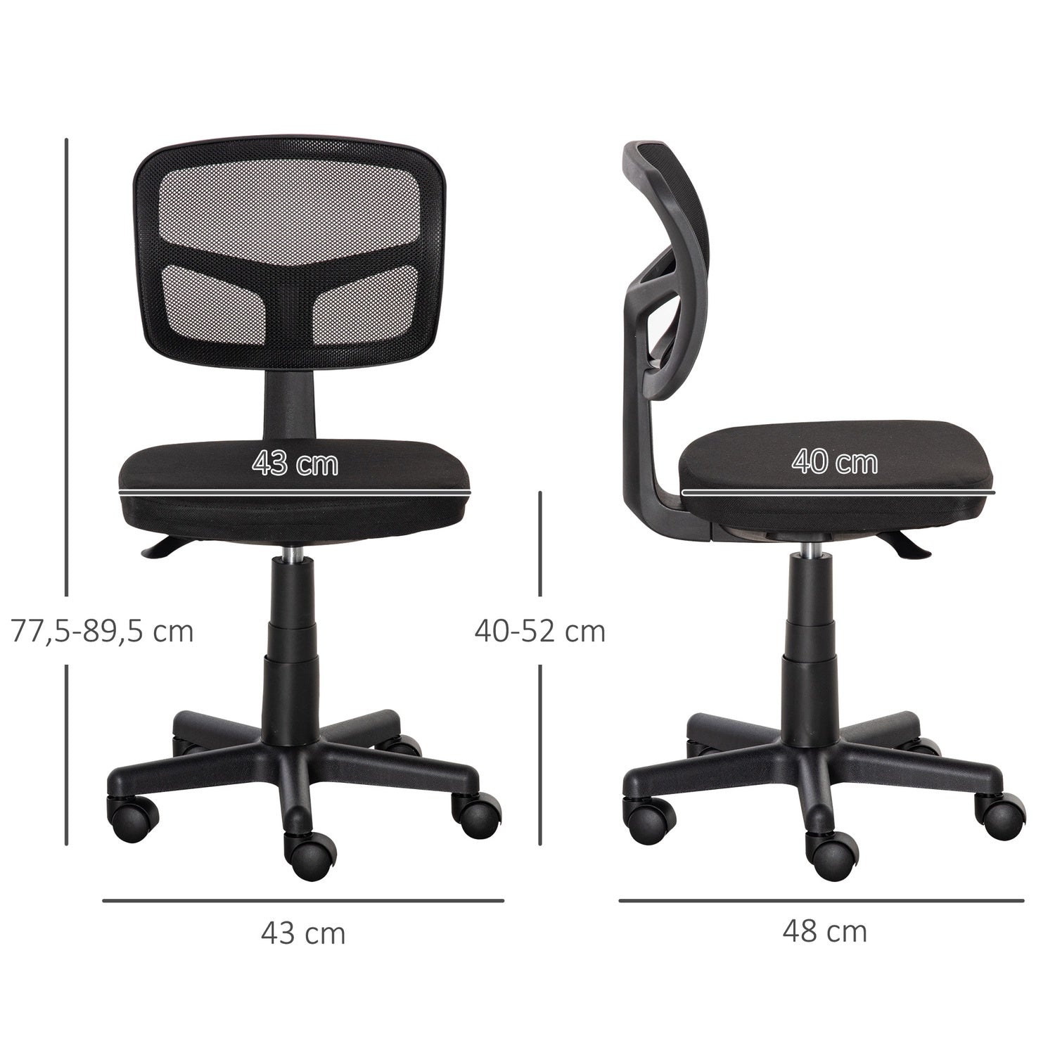 Ergonomisk kontorsstol, justerbar höjd, svart mesh