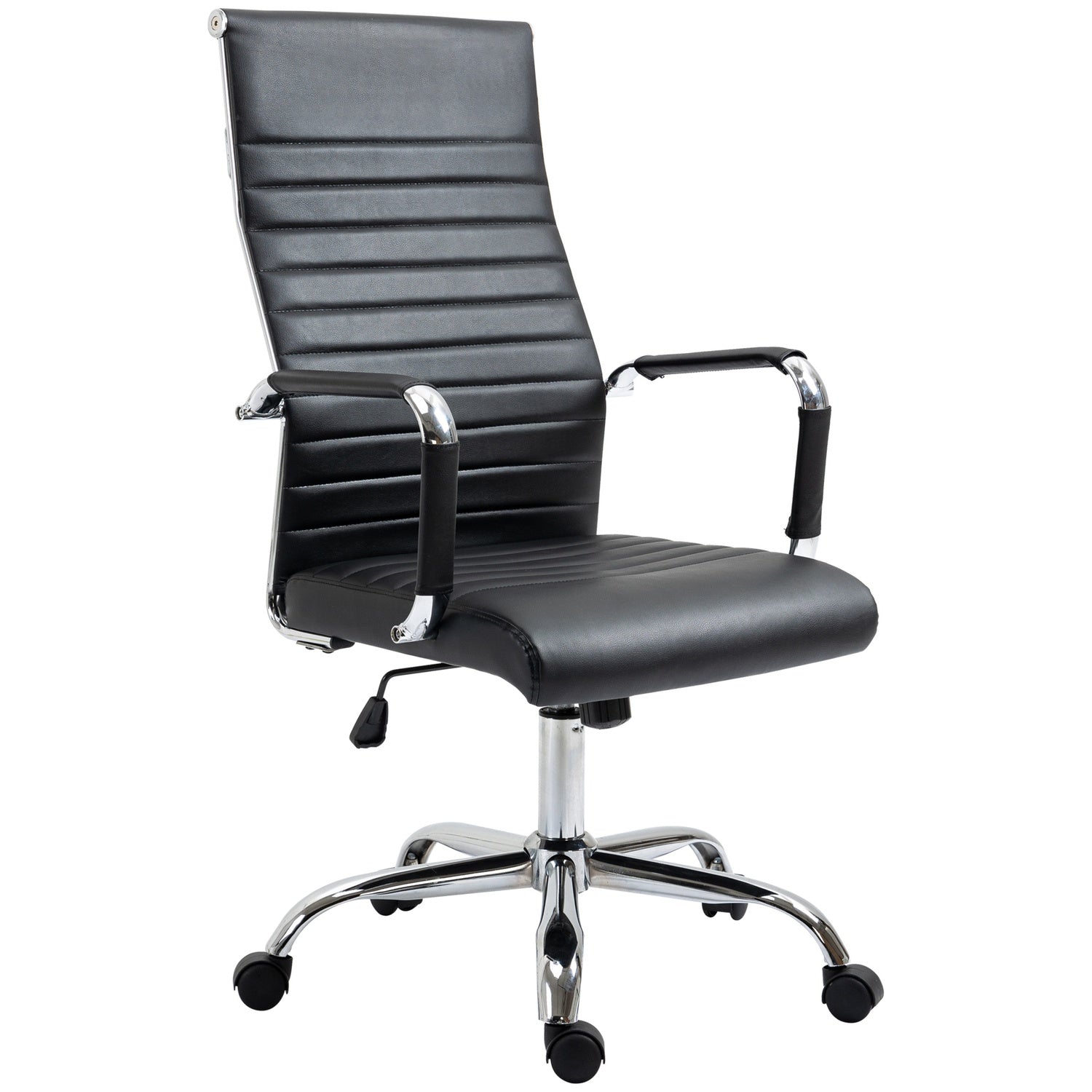 Ergonomisk kontorsstol, justerbart konstläder, svart