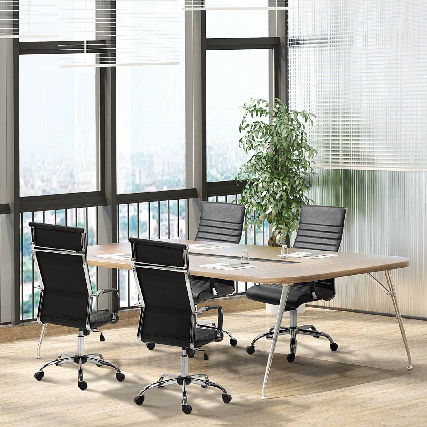 Ergonomisk kontorsstol, justerbart konstläder, svart
