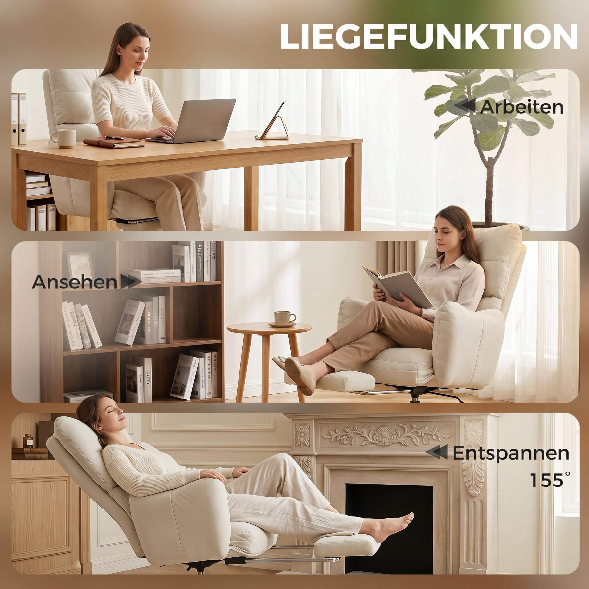 Ergonomisk kontorsstol med fotstöd, justerbart ryggstöd