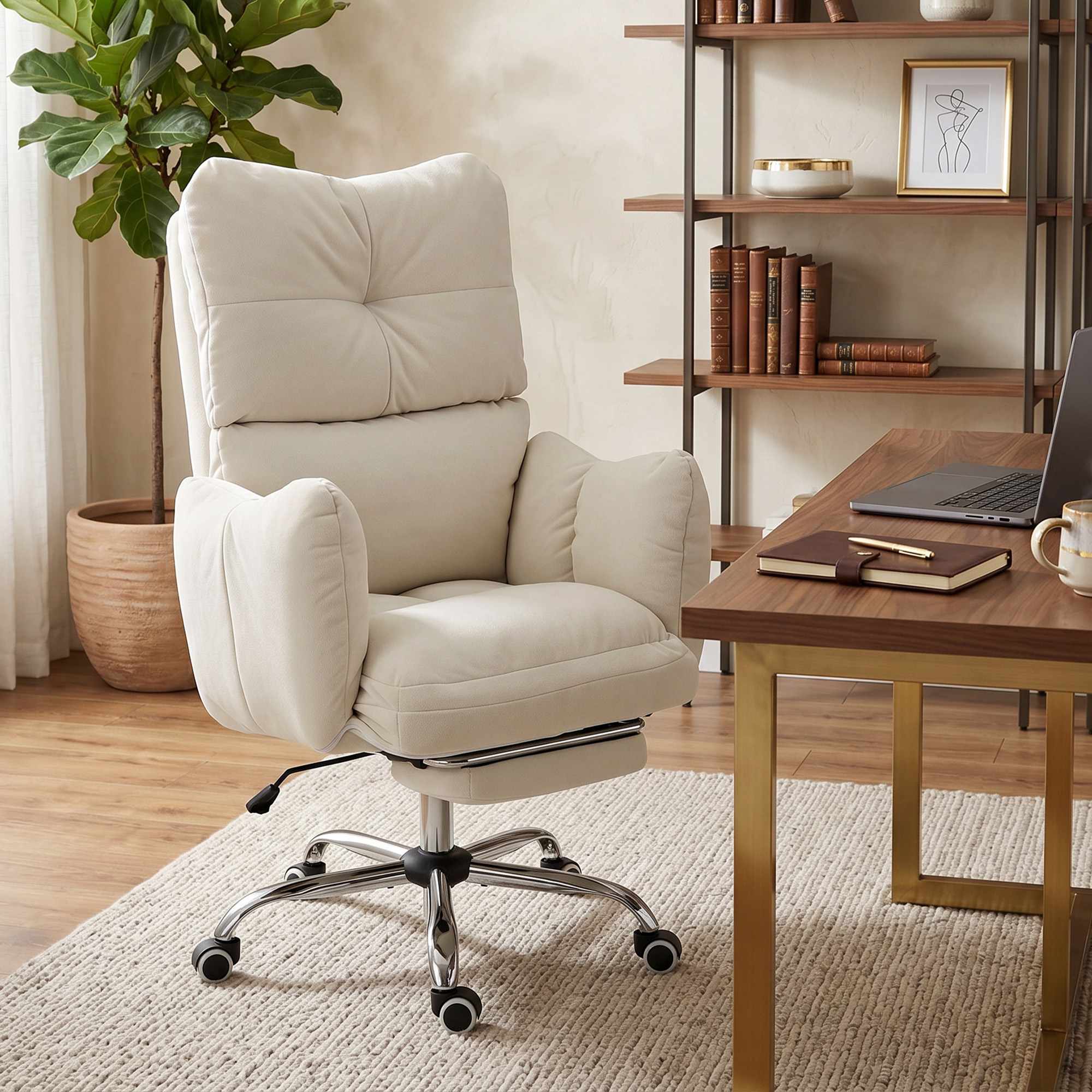 Ergonomisk kontorsstol med fotstöd, justerbart ryggstöd