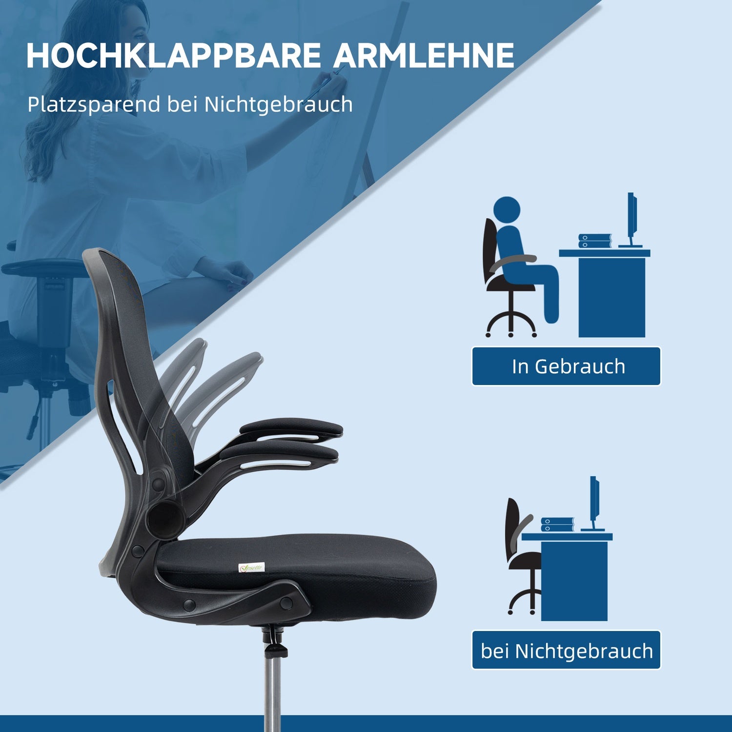 Ergonomisk kontorsstol med hjul & svankstöd, svart