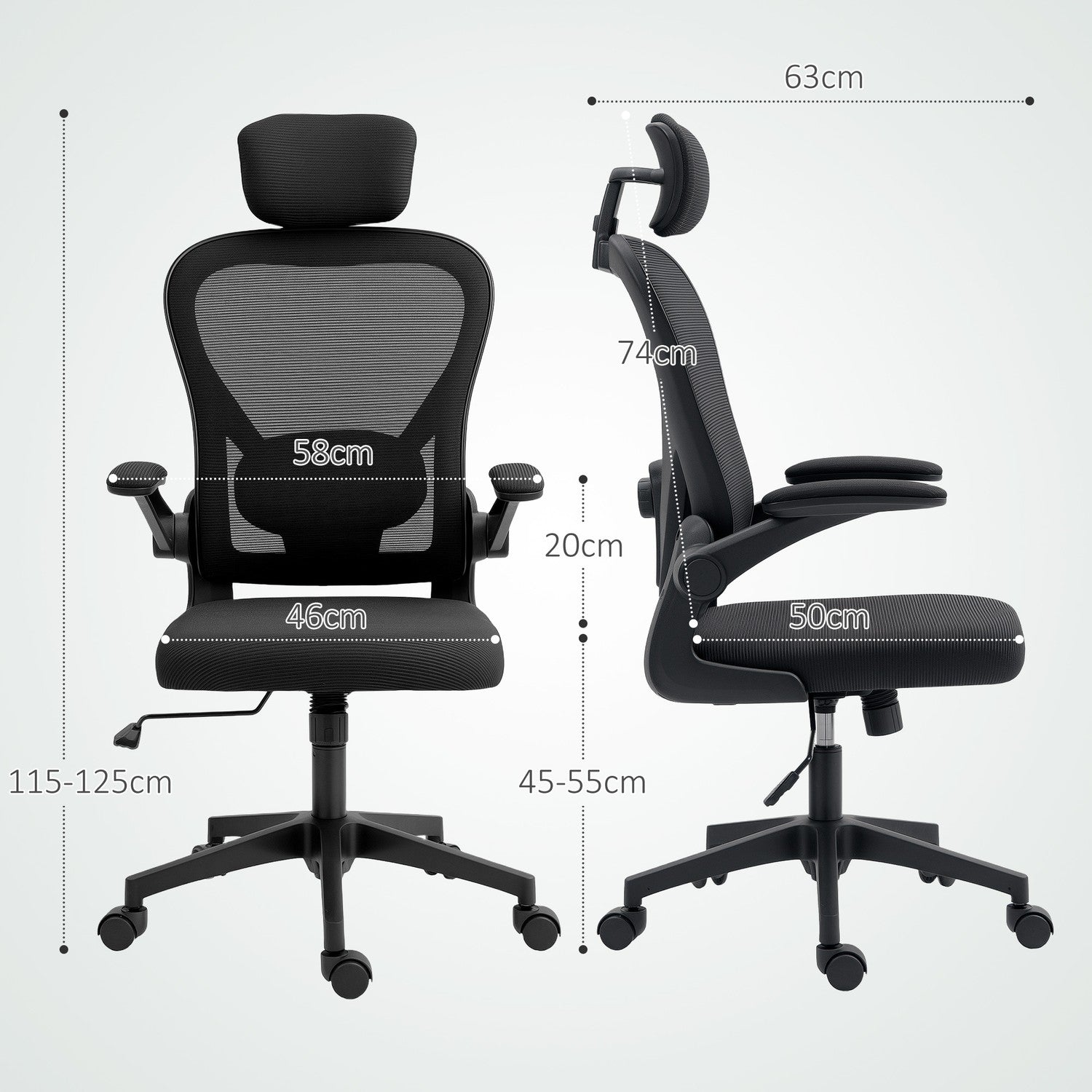 Ergonomisk kontorsstol med justerbart nackstöd och svankstöd