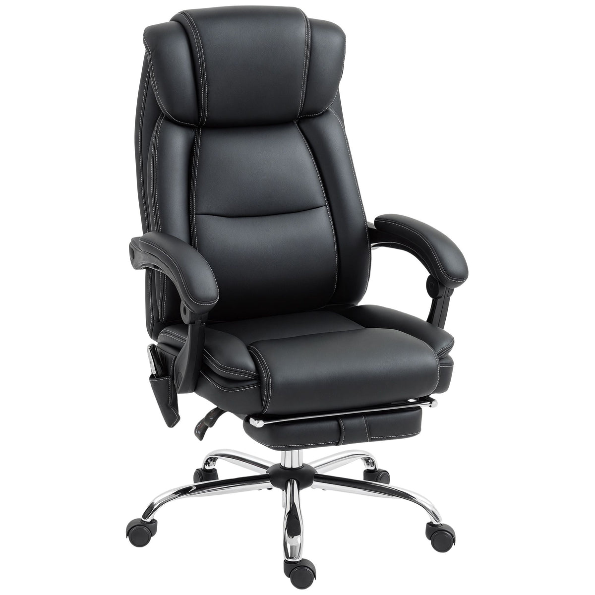 Ergonomisk kontorsstol med massage, fotstöd, svart läder