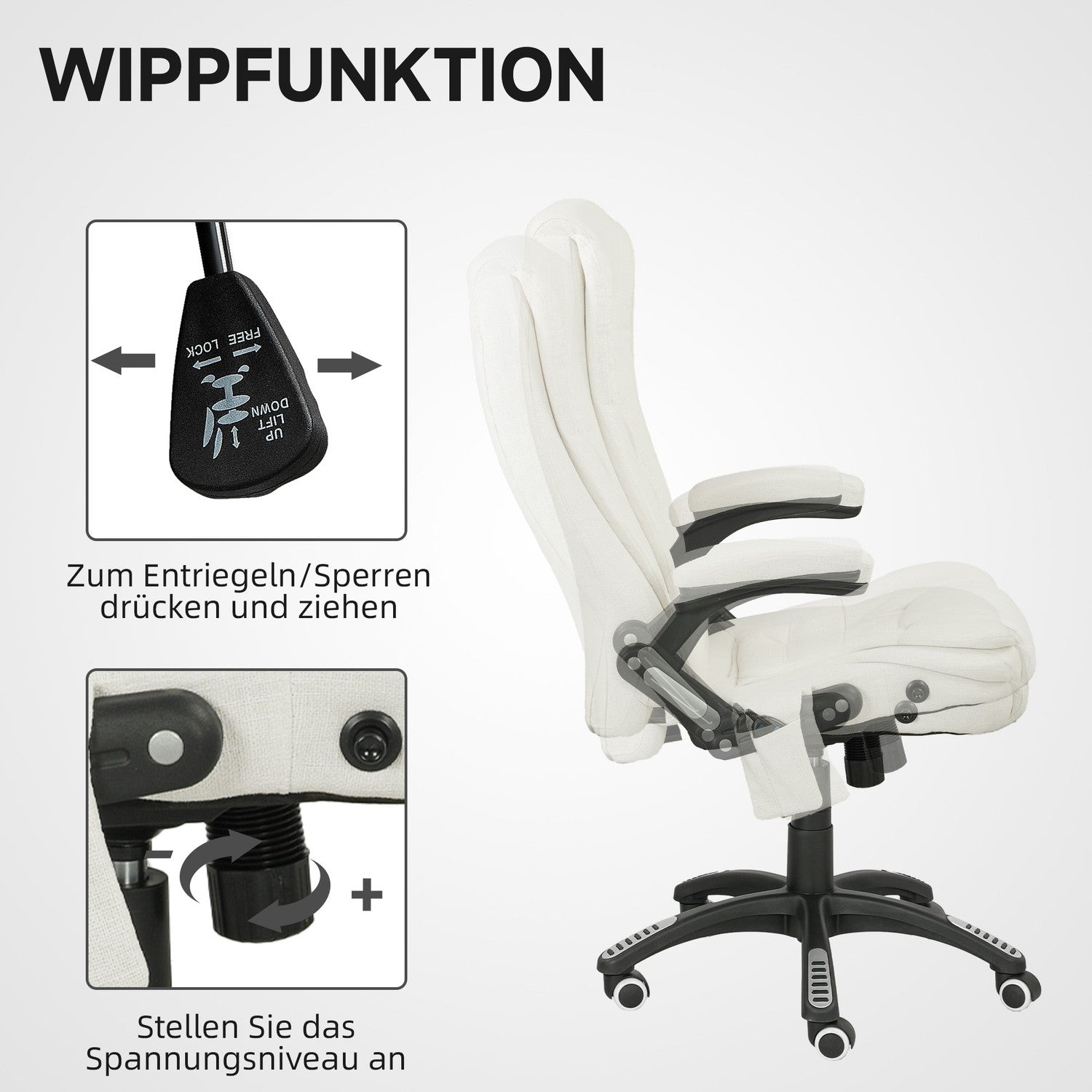 Ergonomisk kontorsstol med massage, gräddvit, 68x72x110-120 cm