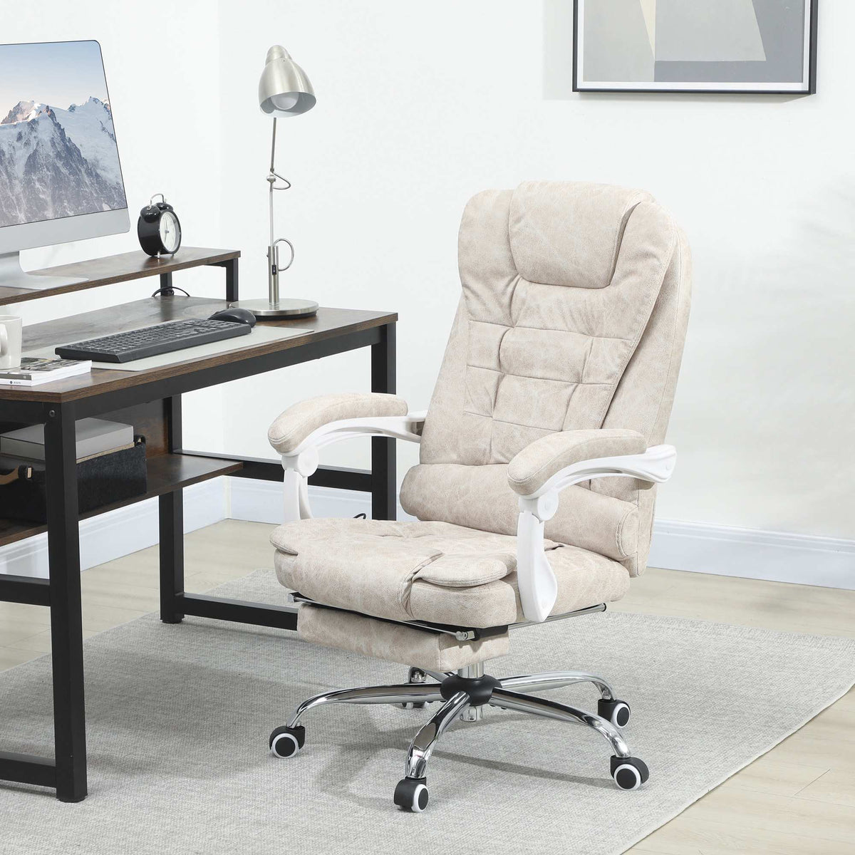 Ergonomisk kontorsstol med massage, lutningsfunktion och fotstöd