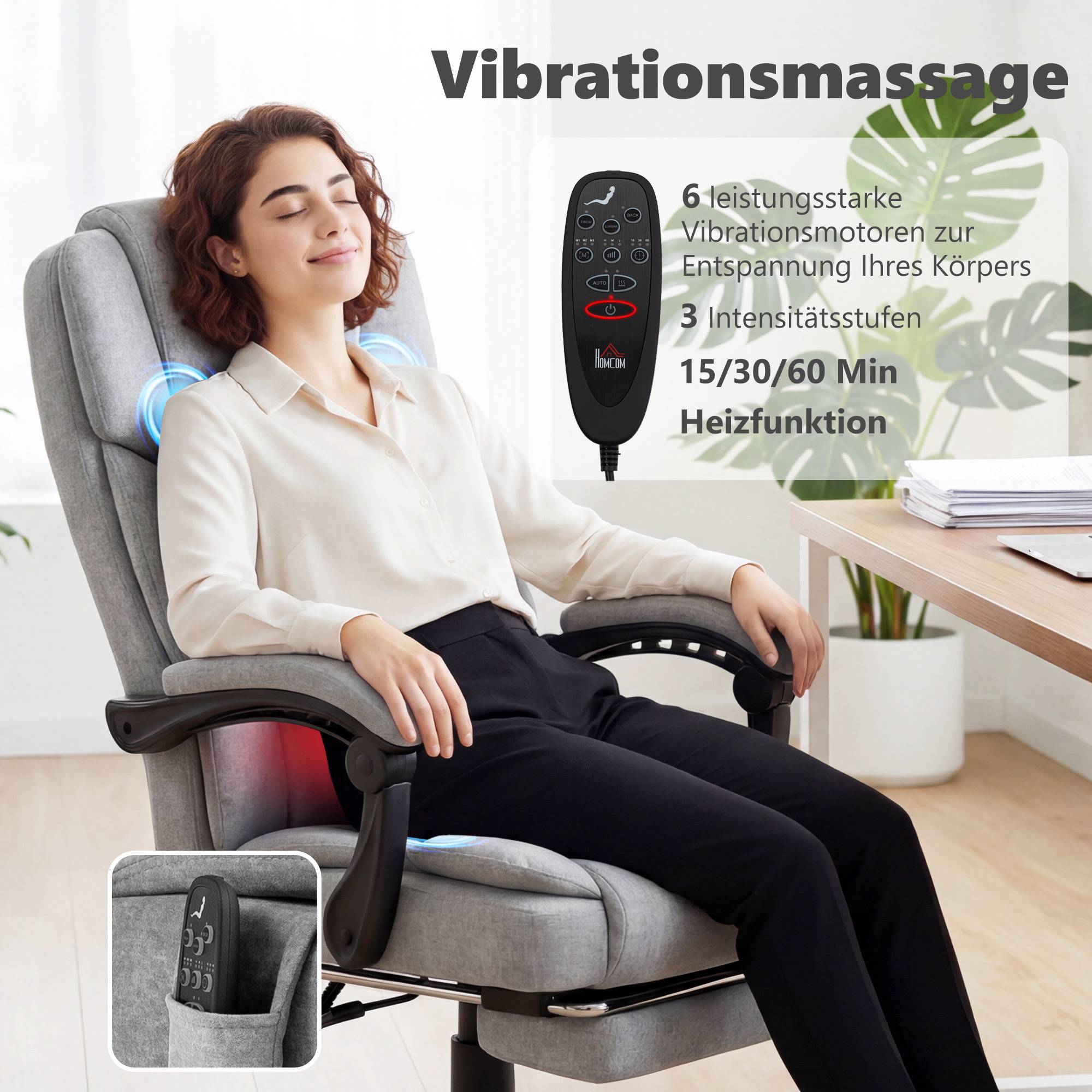 Ergonomisk kontorsstol med massage och värme, lutningsbar 135