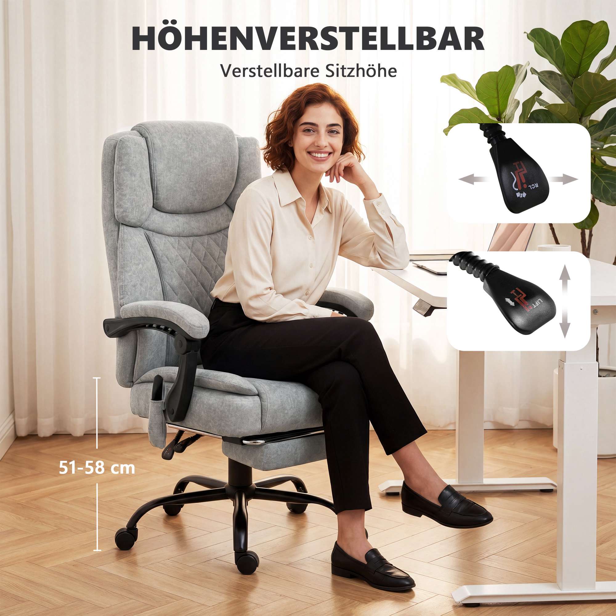 Ergonomisk kontorsstol med massage och värme, lutningsbar 135