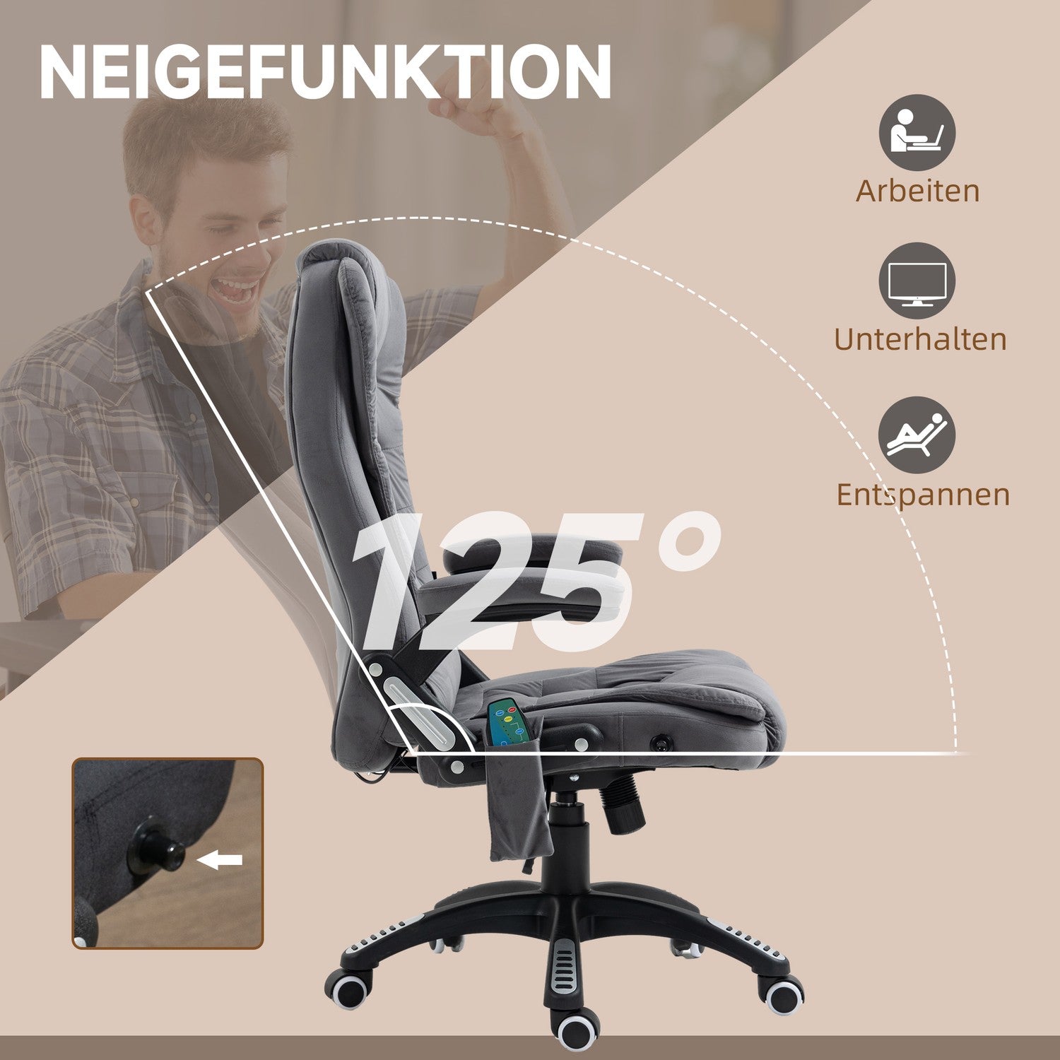 Ergonomisk kontorsstol med massage & värme, mörkgrå