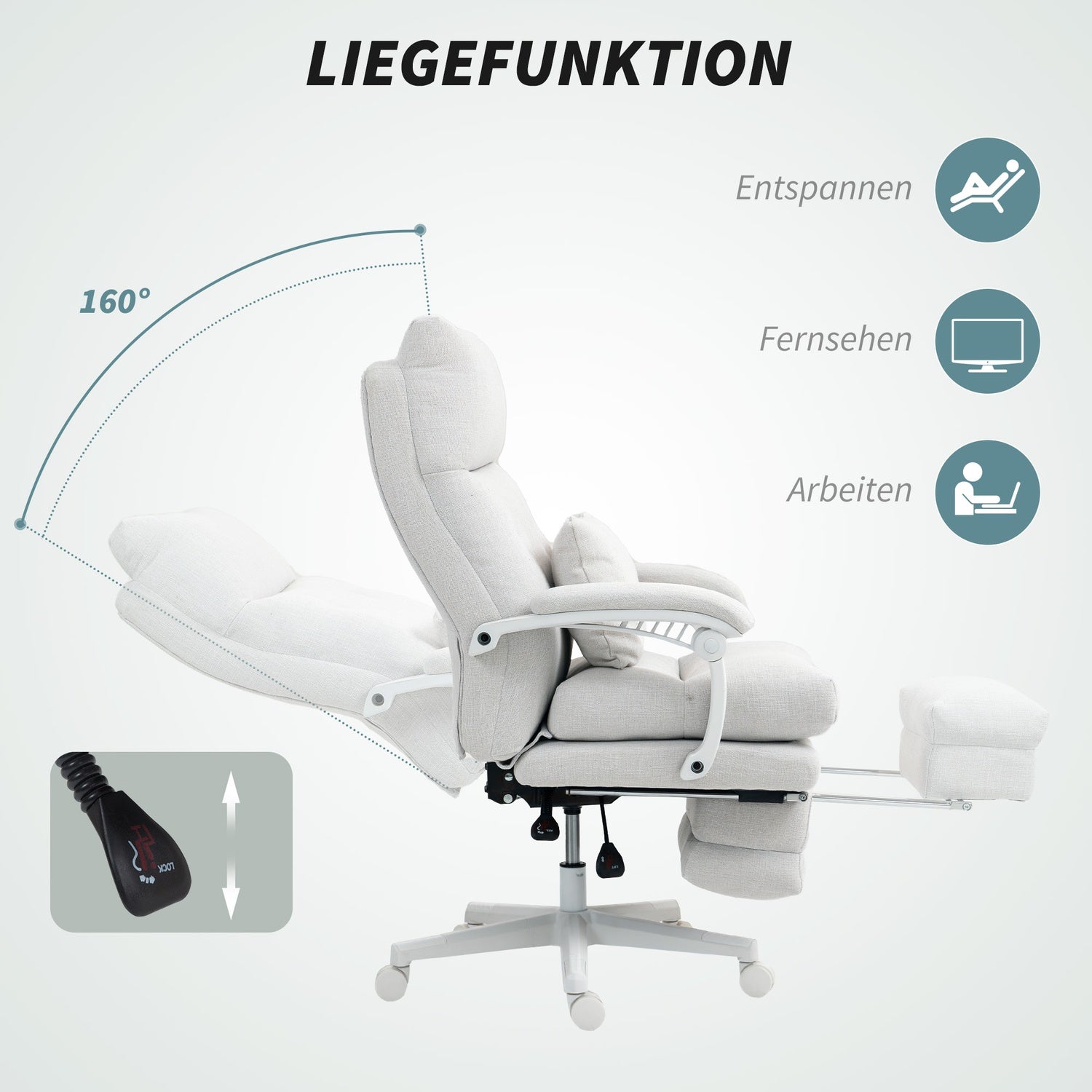 Ergonomisk kontorsstol med svankstöd, linne, kräm