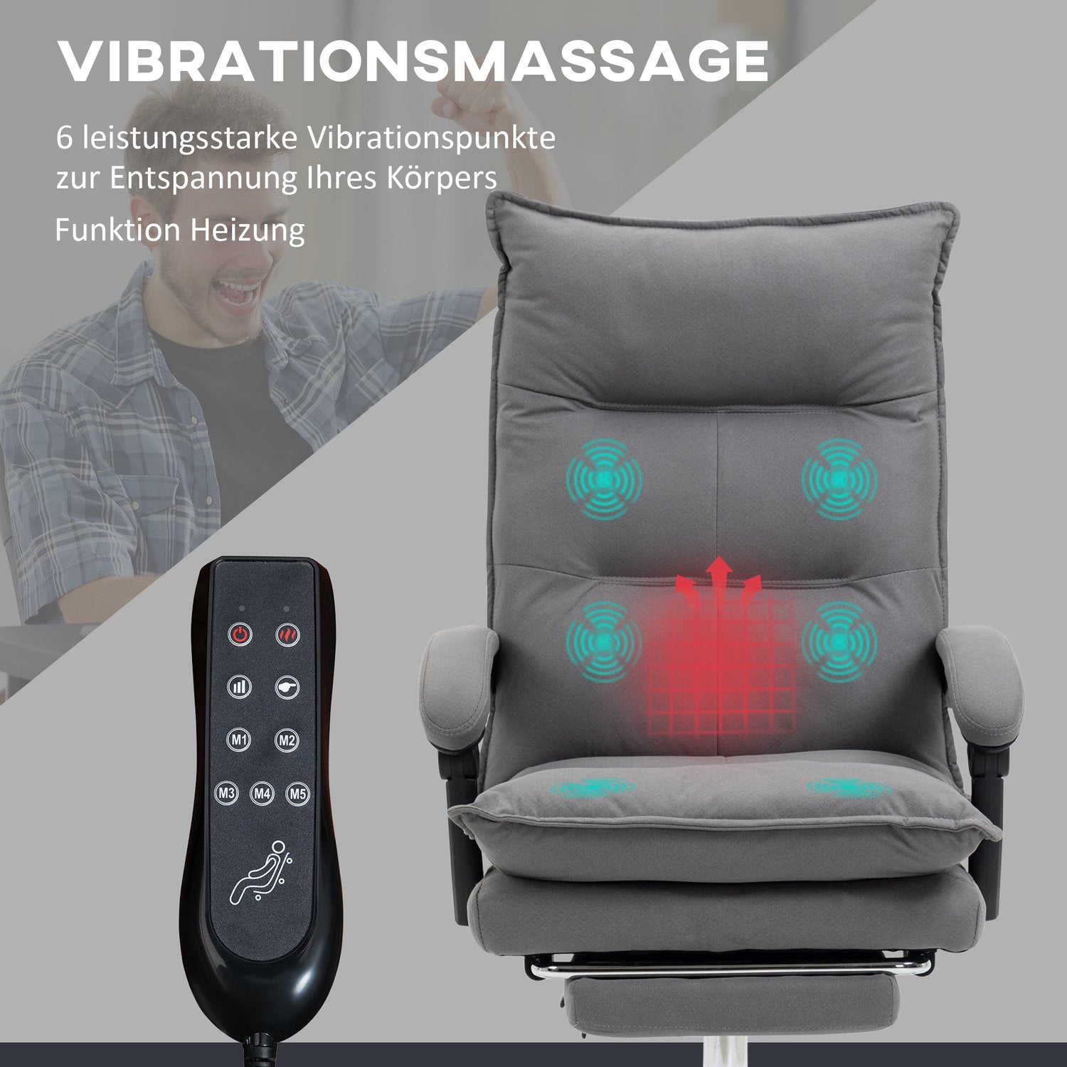 Ergonomisk kontorsstol med värme, lutning, fotstöd, justerbar höjd