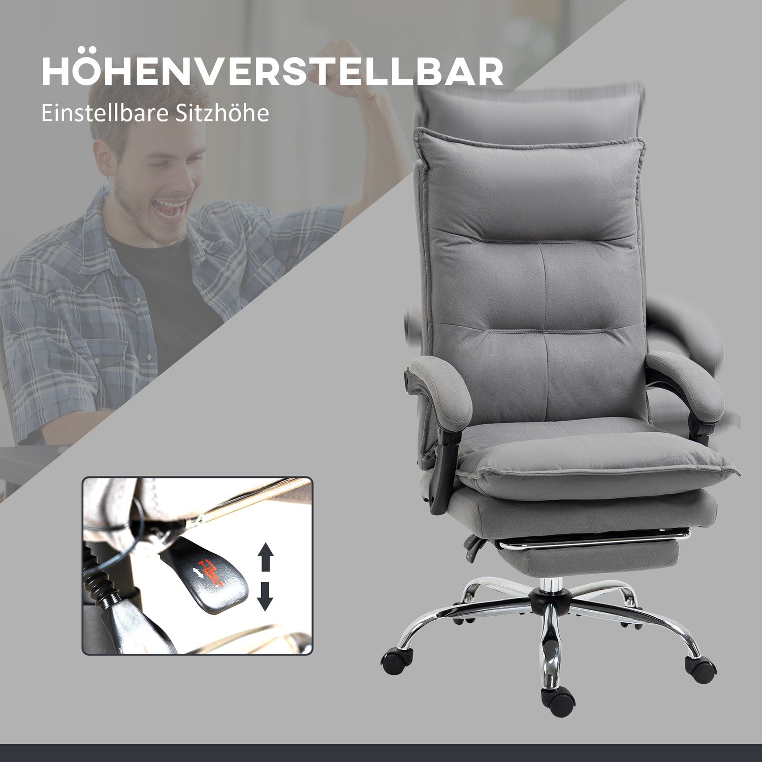 Ergonomisk kontorsstol med värme, lutning, fotstöd, justerbar höjd