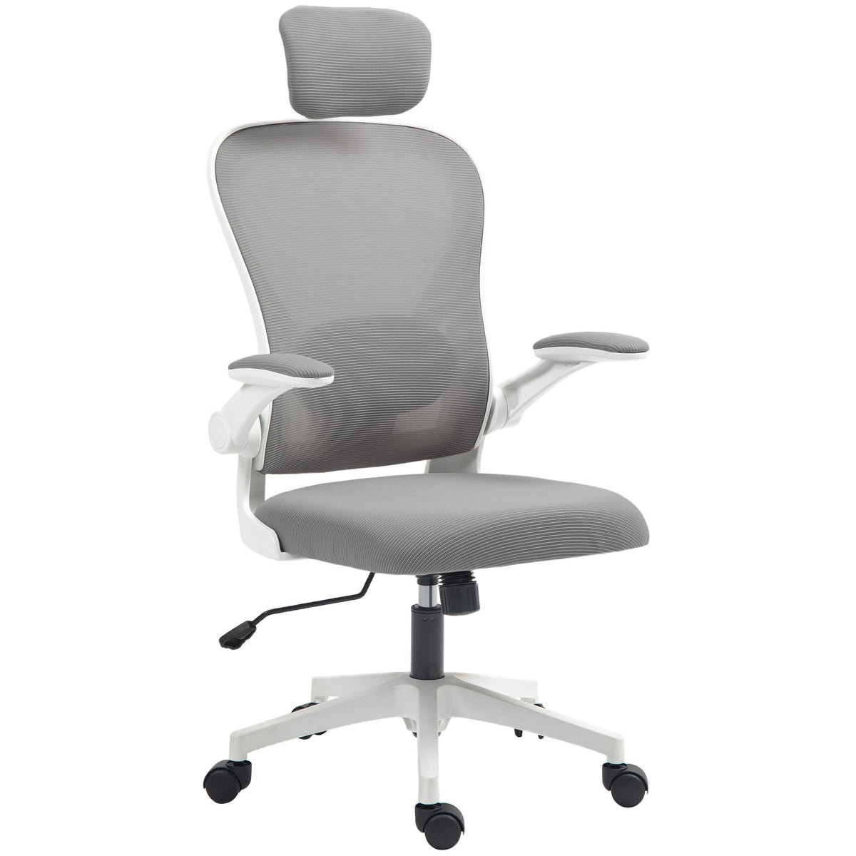 Ergonomisk kontorsstol, nät, uppfällbara armstöd, grå