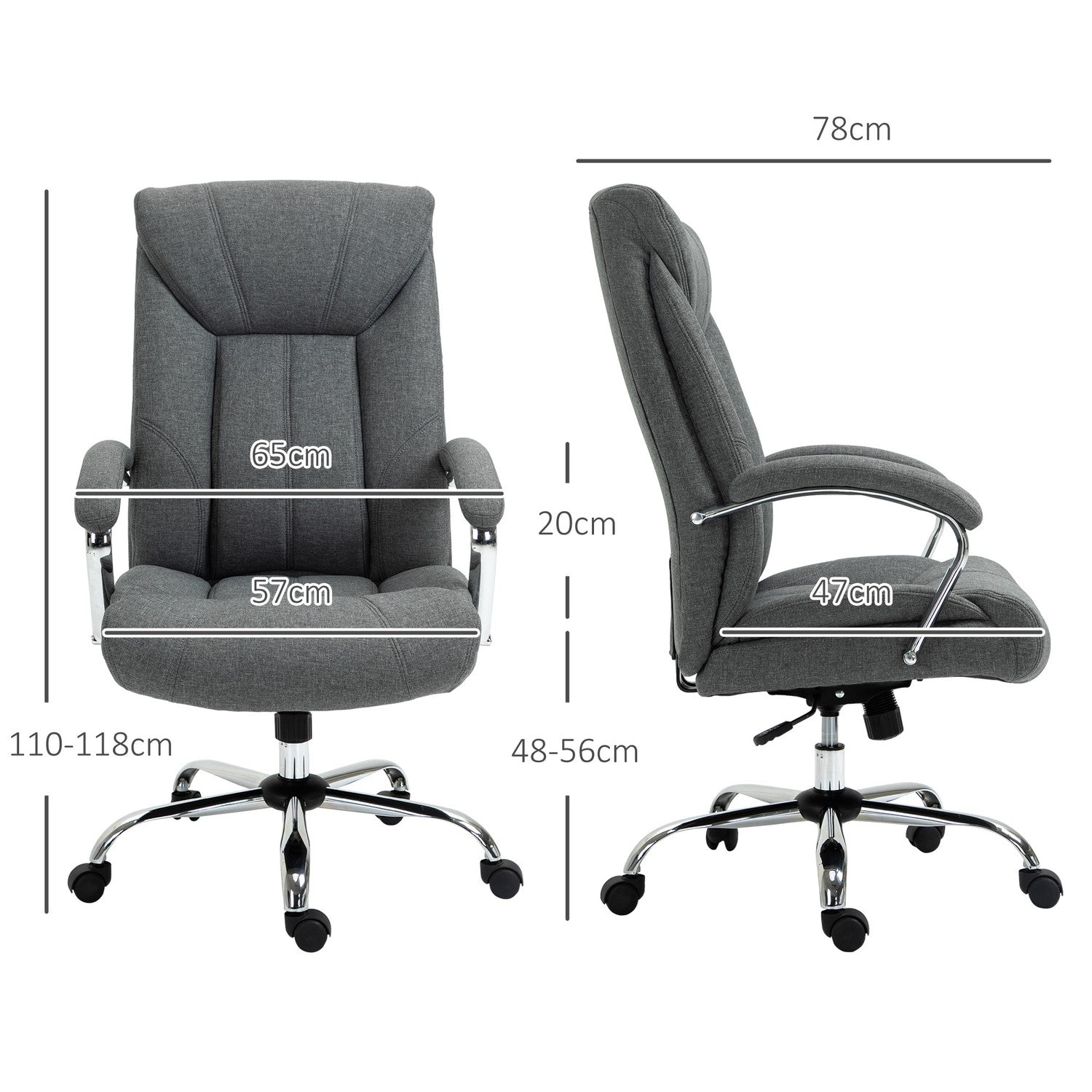 Ergonomisk kontorsstol, vadderat armstöd, grå
