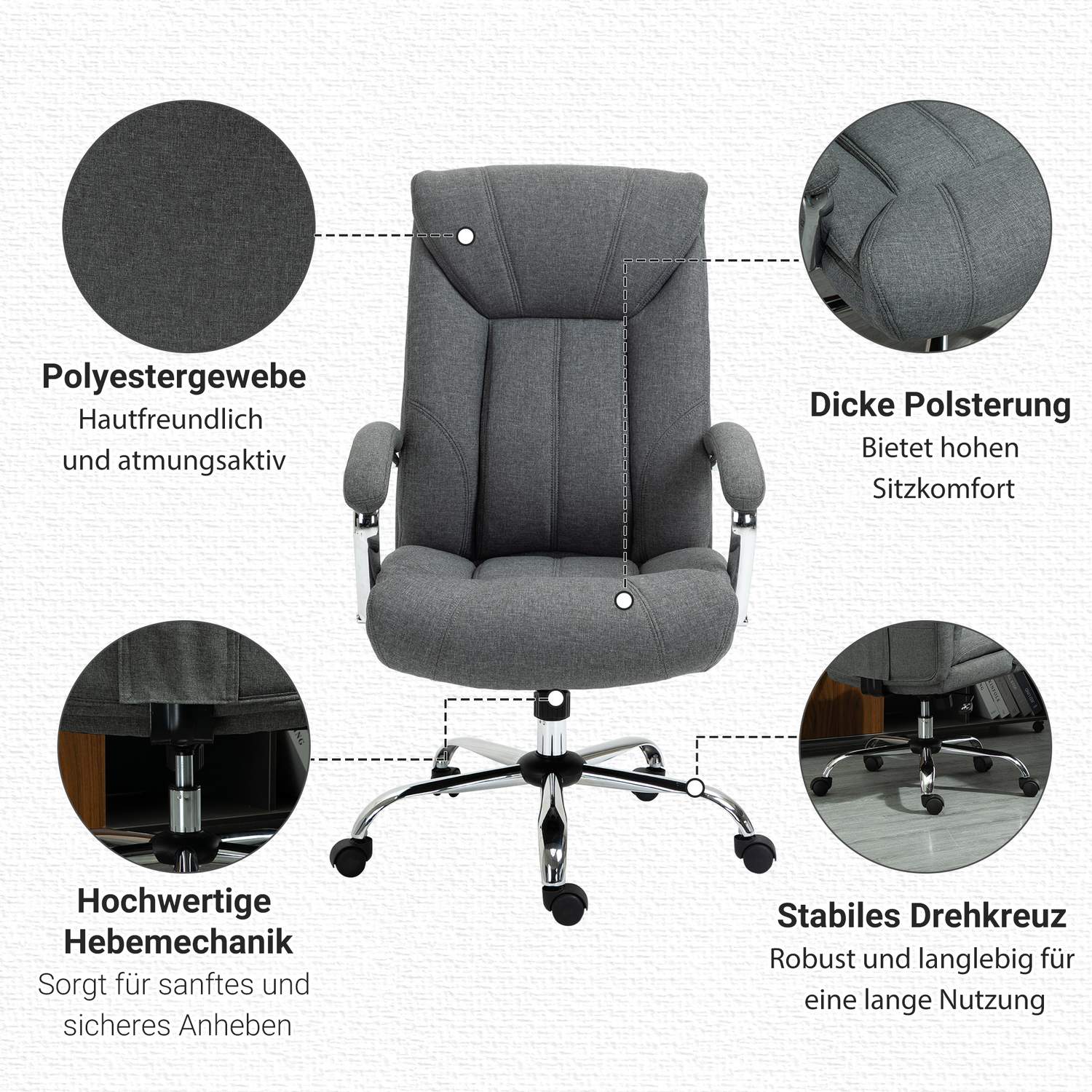 Ergonomisk kontorsstol, vadderat armstöd, grå