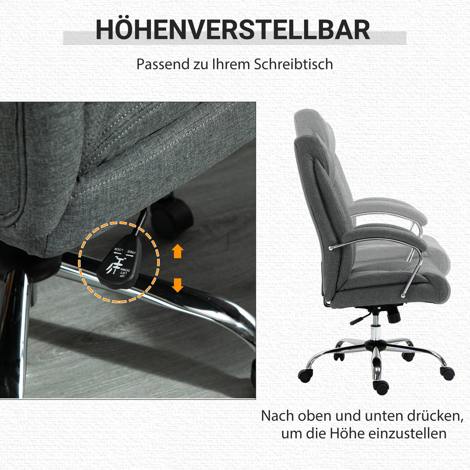 Ergonomisk kontorsstol, vadderat armstöd, grå