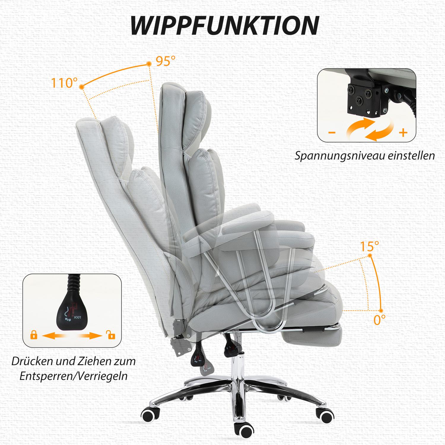Ergonomisk liggande kontorsstol, justerbar med fotstöd