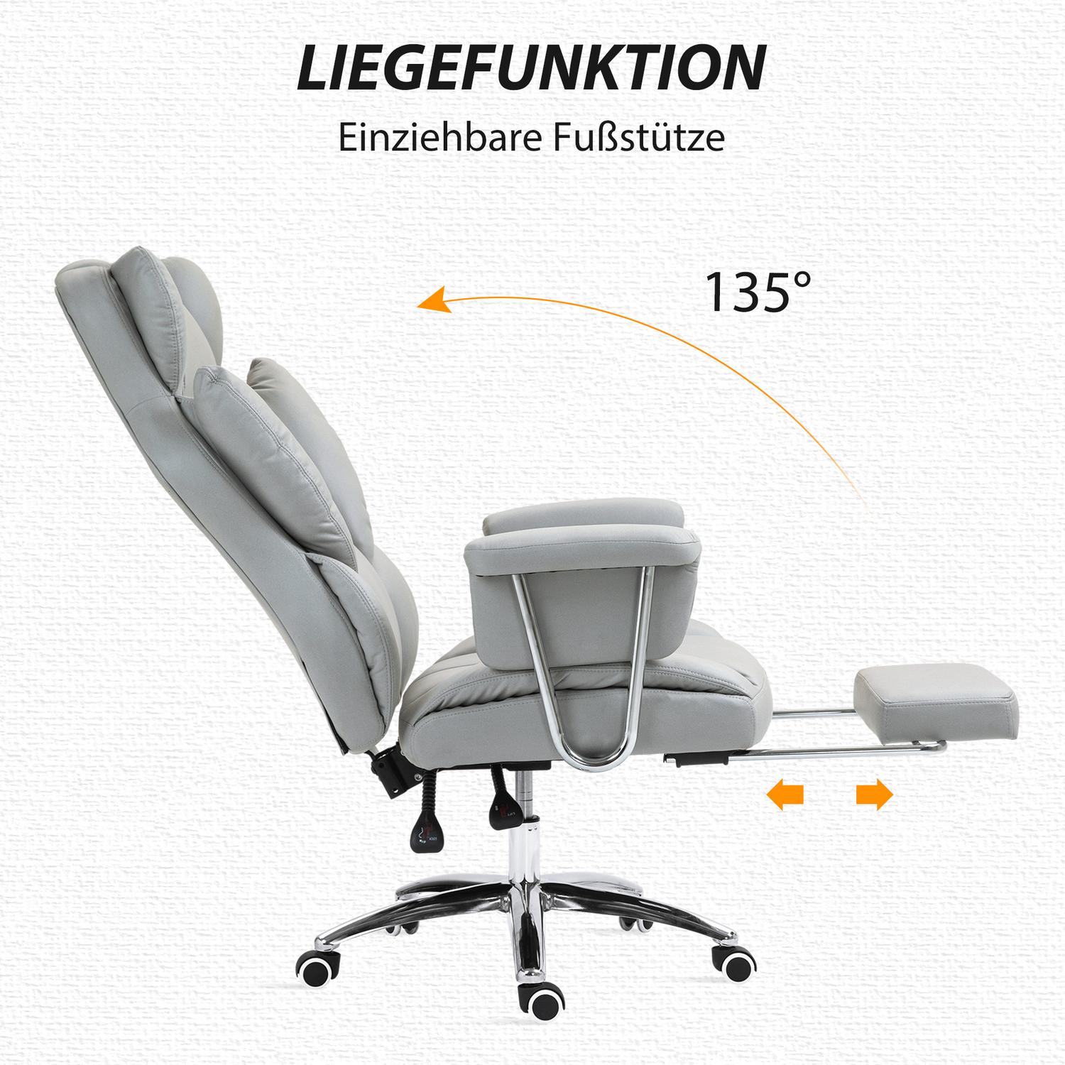 Ergonomisk liggande kontorsstol, justerbar med fotstöd